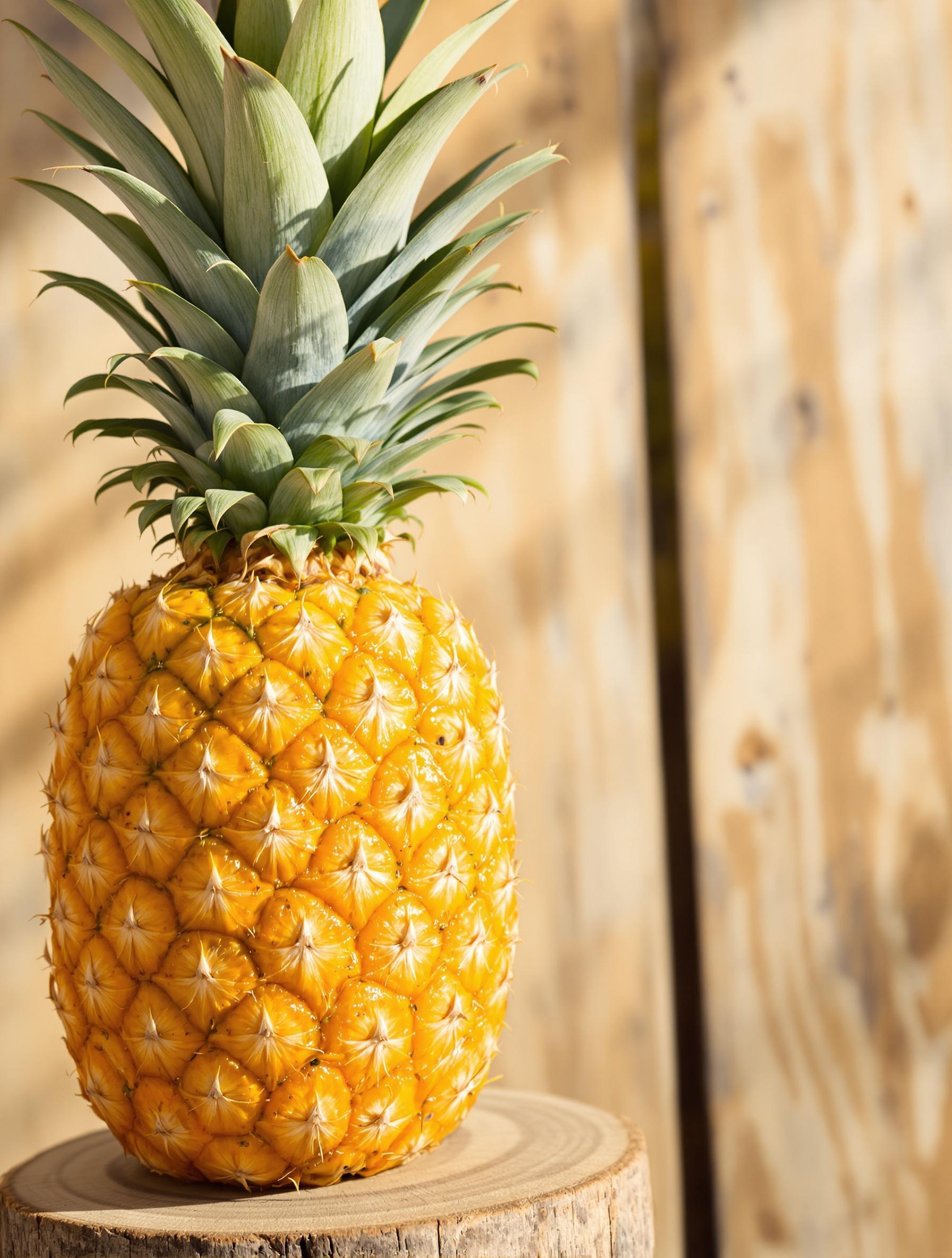 Ananas mûr avec une belle robe jaune doré, prêt à être dégusté.