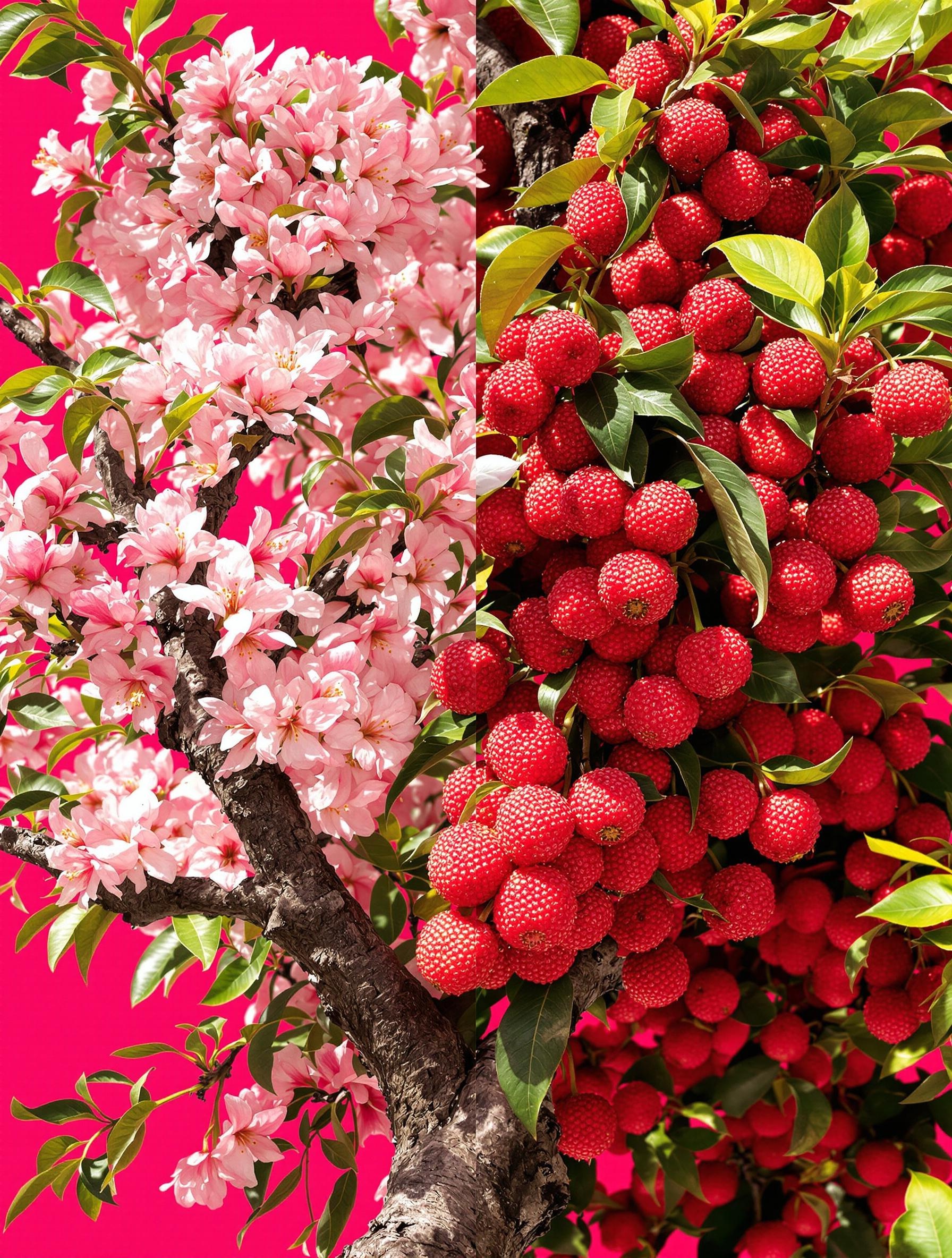 Évolution du litchi, du bourgeon à un fruit mûr et croquant.