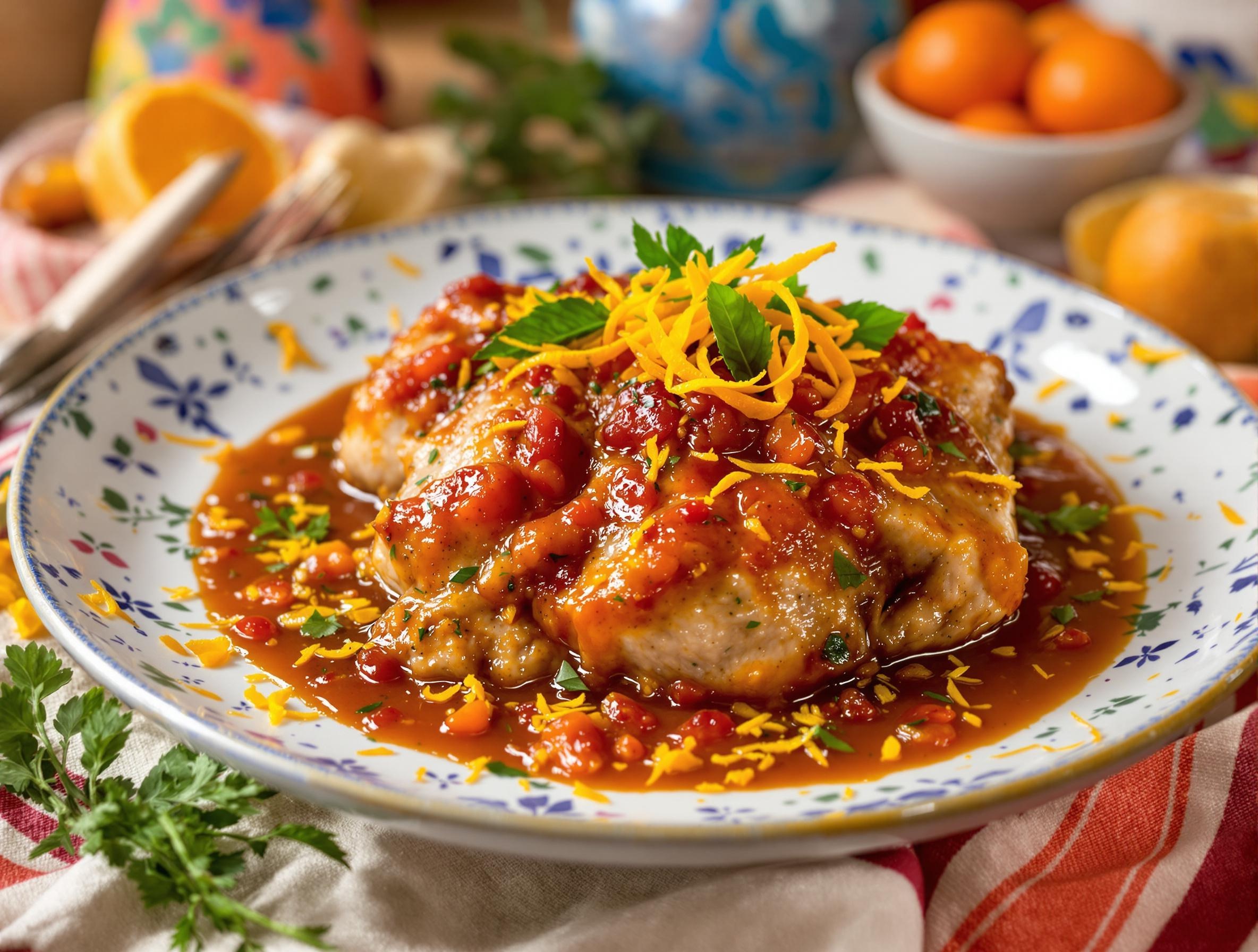 Joue de porc catalane avec piment d'Espelette et orange