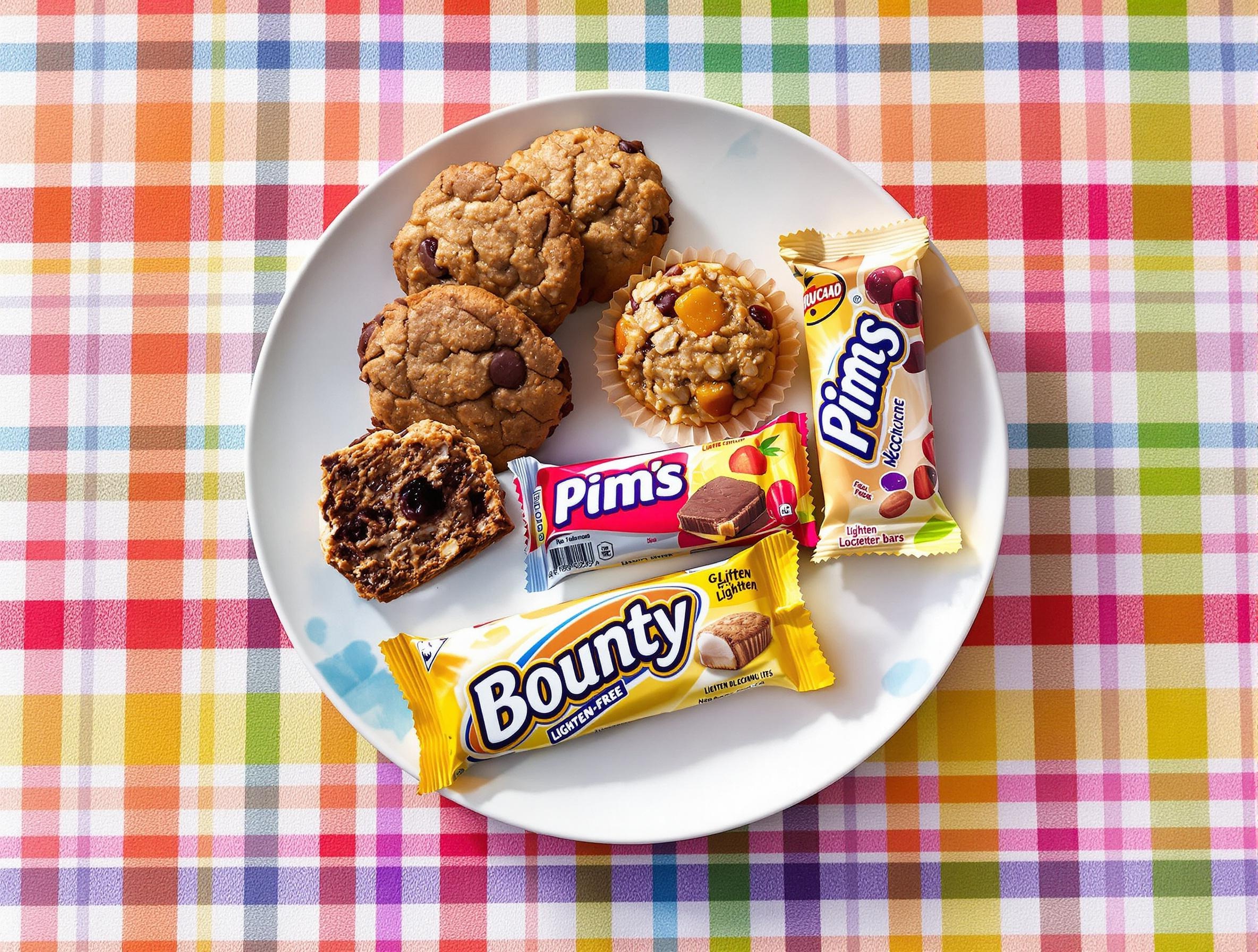 Assiette de goûters maison healthy avec cookies cacao, Pim's à la compote et Bounty allégés