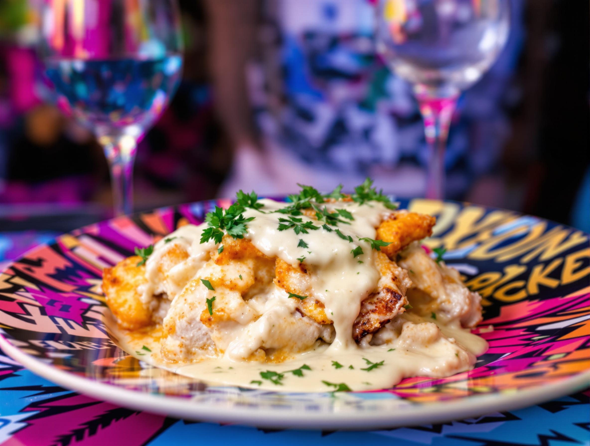 Assiette gratinée de sot-l’y-laisse de poulet et de dinde avec sauce crémeuse, style bouchon lyonnais