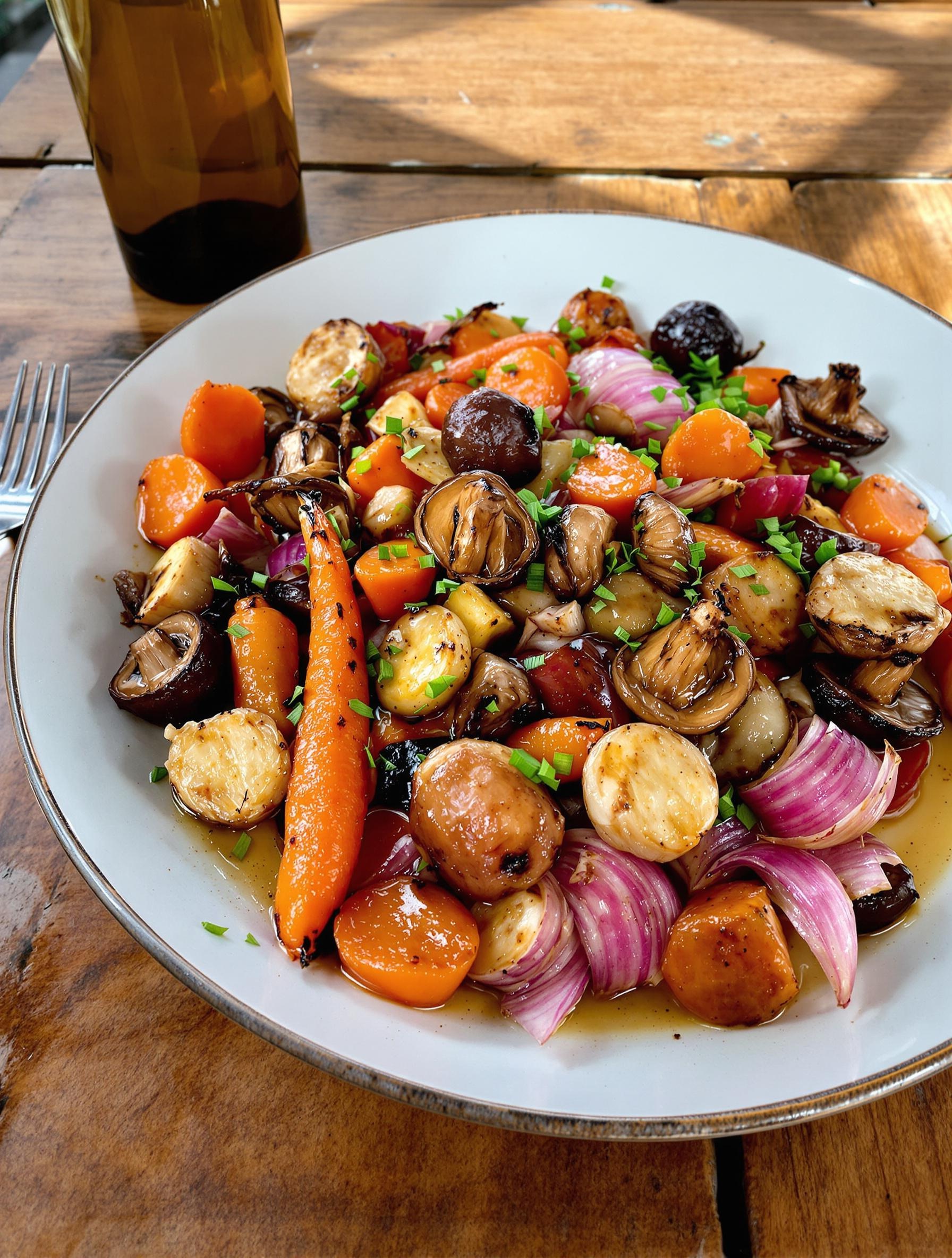Légumes rôtis et champignons à l'ail