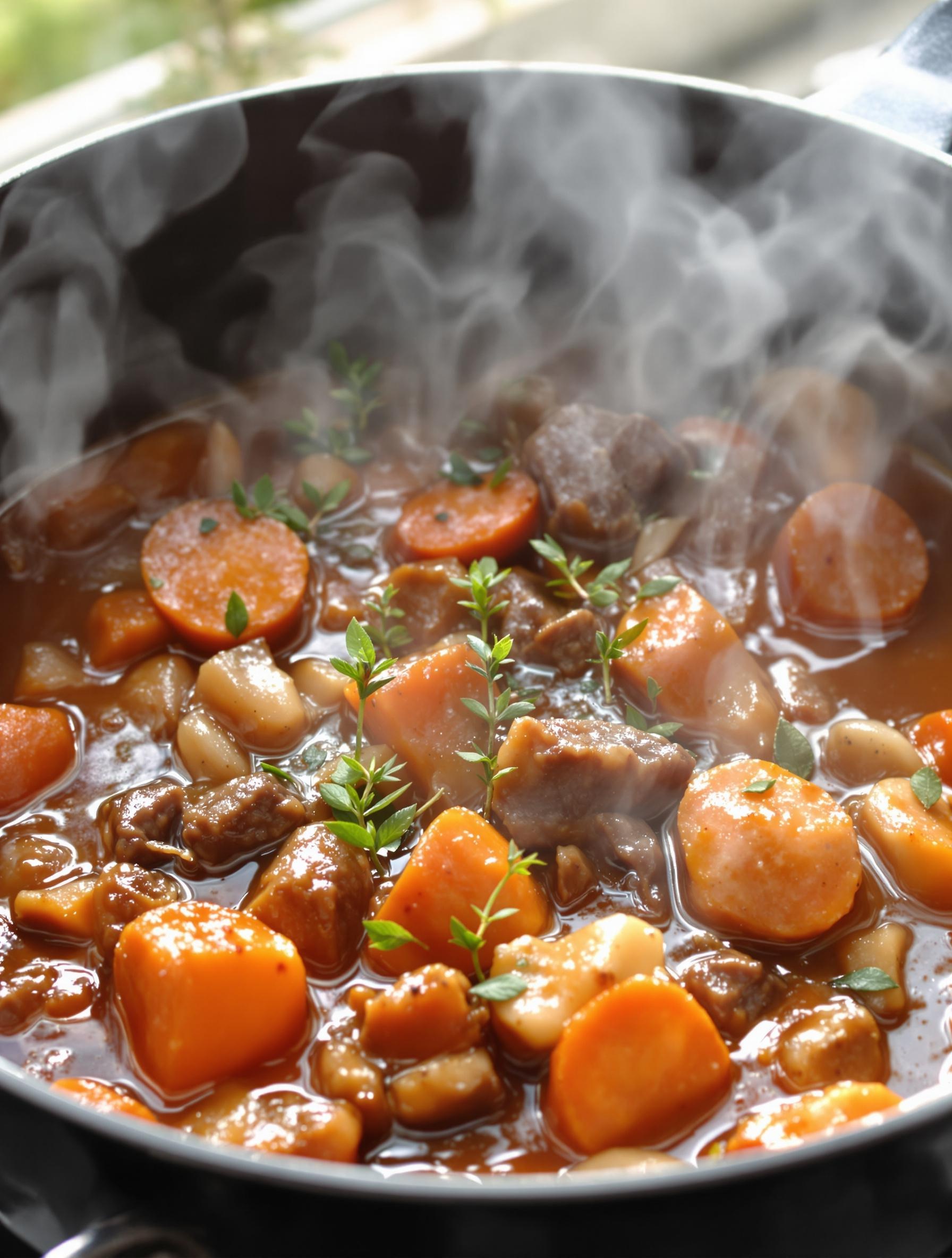 Bœuf bourguignon prêt à mijoter avec laurier et thym