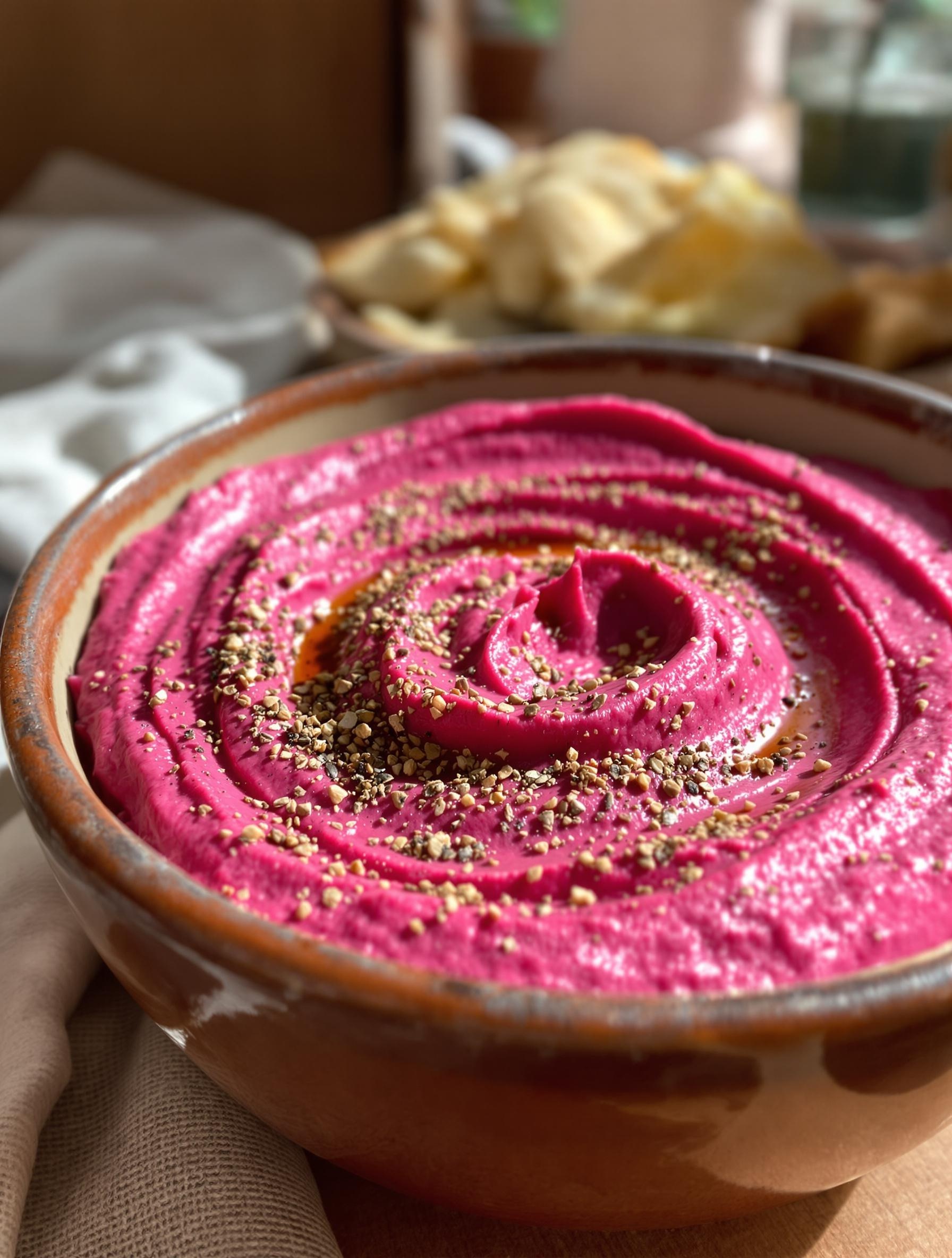 Bol de houmous à la betterave avec zaatar