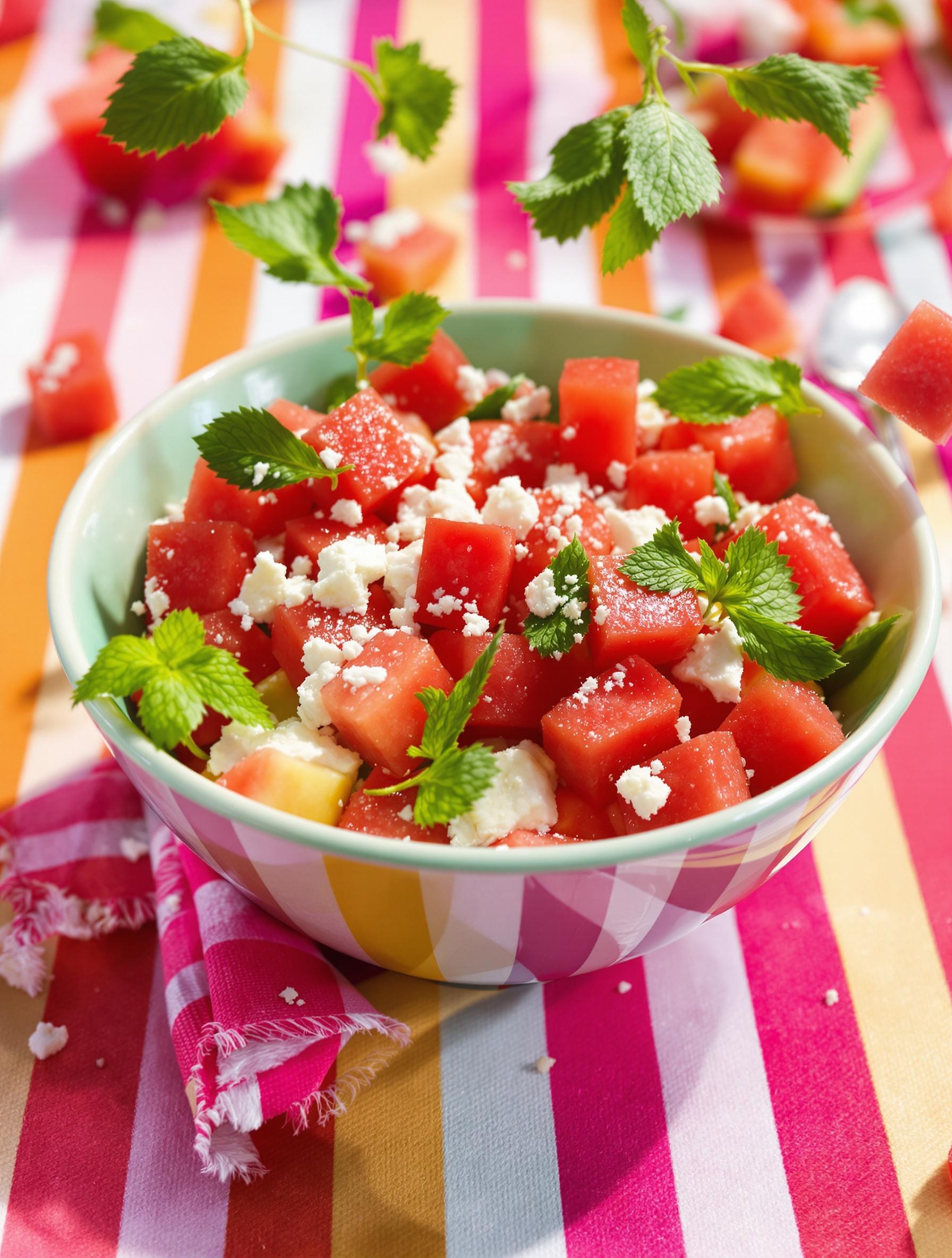 Salade pastèque feta menthe colorée