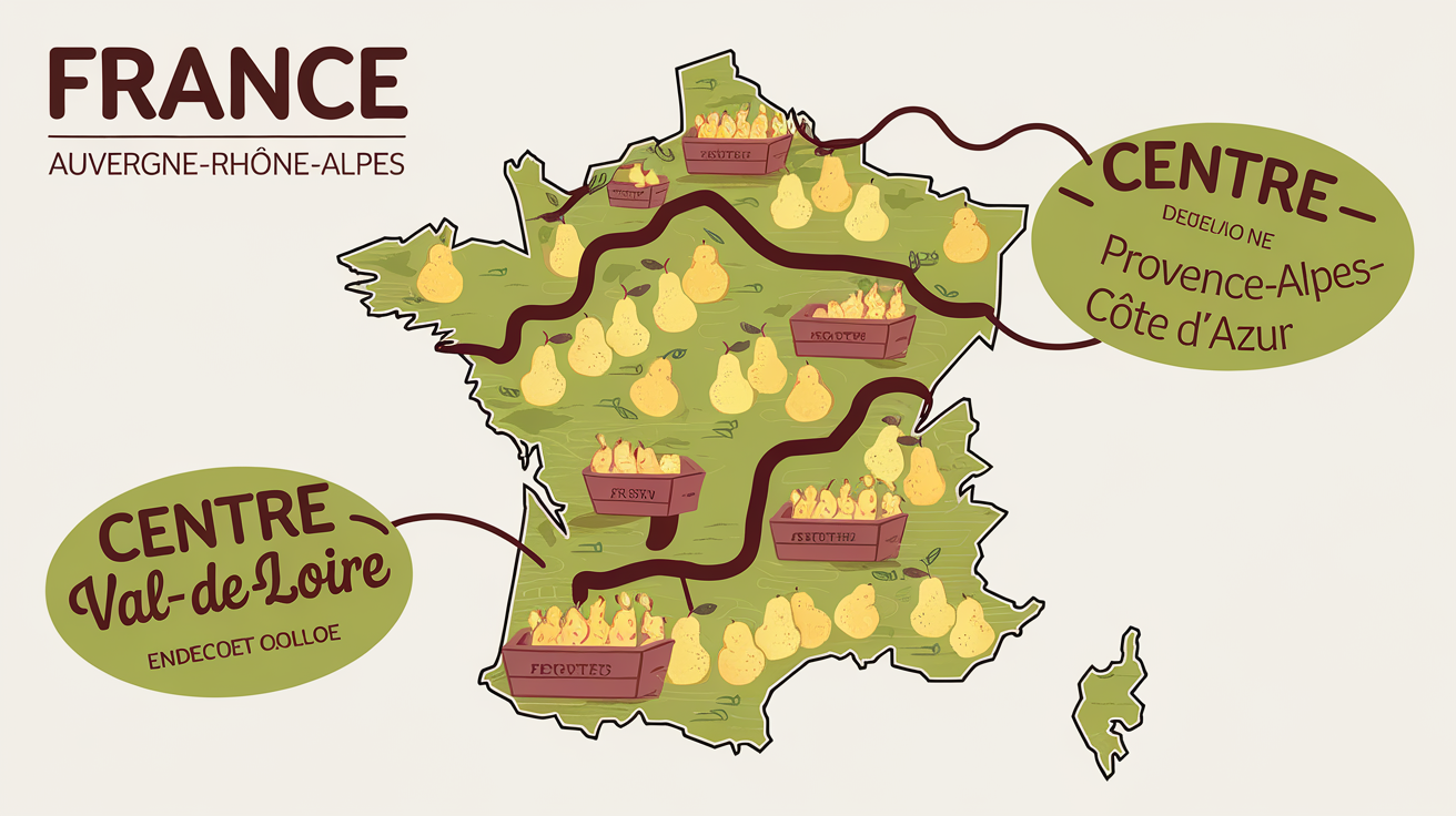 Carte des principaux terroirs de poires en France.