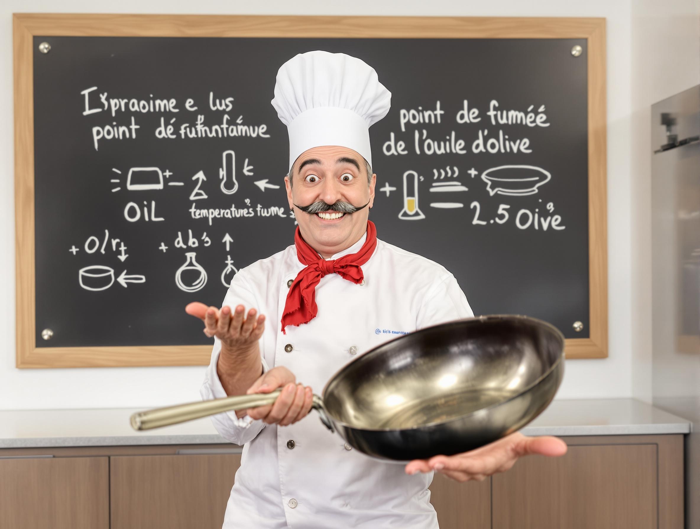 Chef lyonnais burlesque expliquant le point de fumée de l'huile d'olive