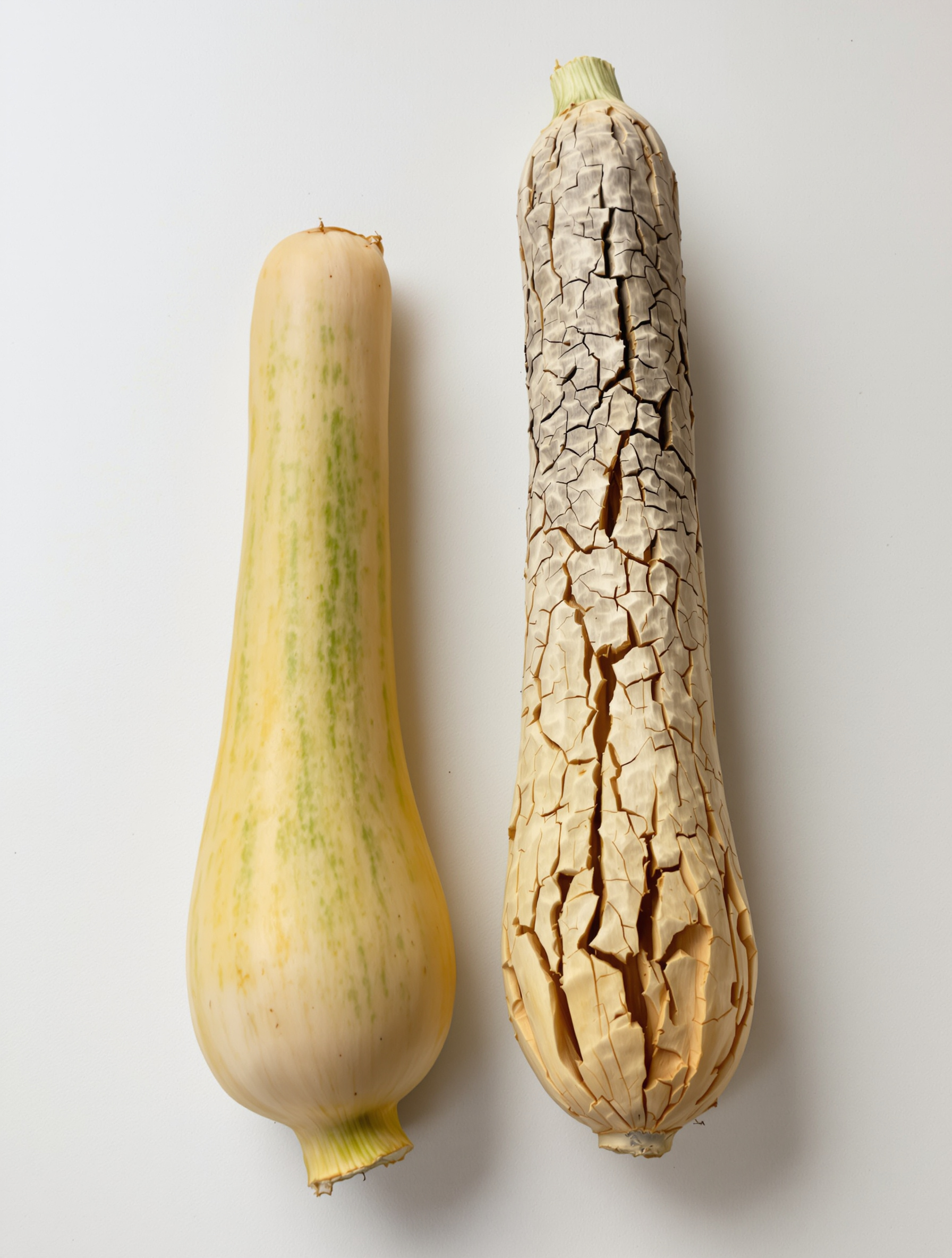 Différence entre pédoncule vert (non mûr) et pédoncule sec et craquelé (mûr) sur butternut