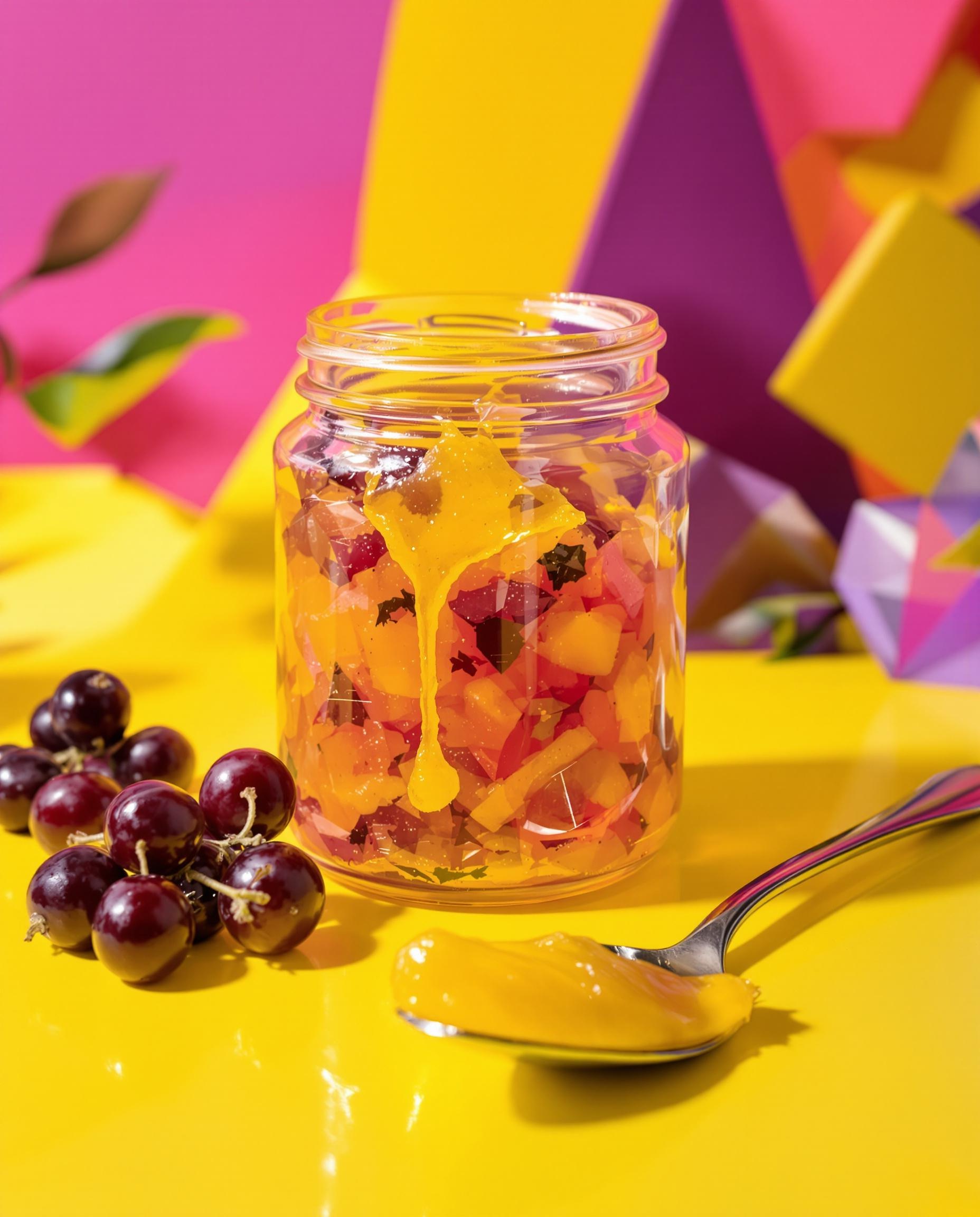 Confiture cassis-citron allégée dans un bocal, avec une texture gélifiée brillante.