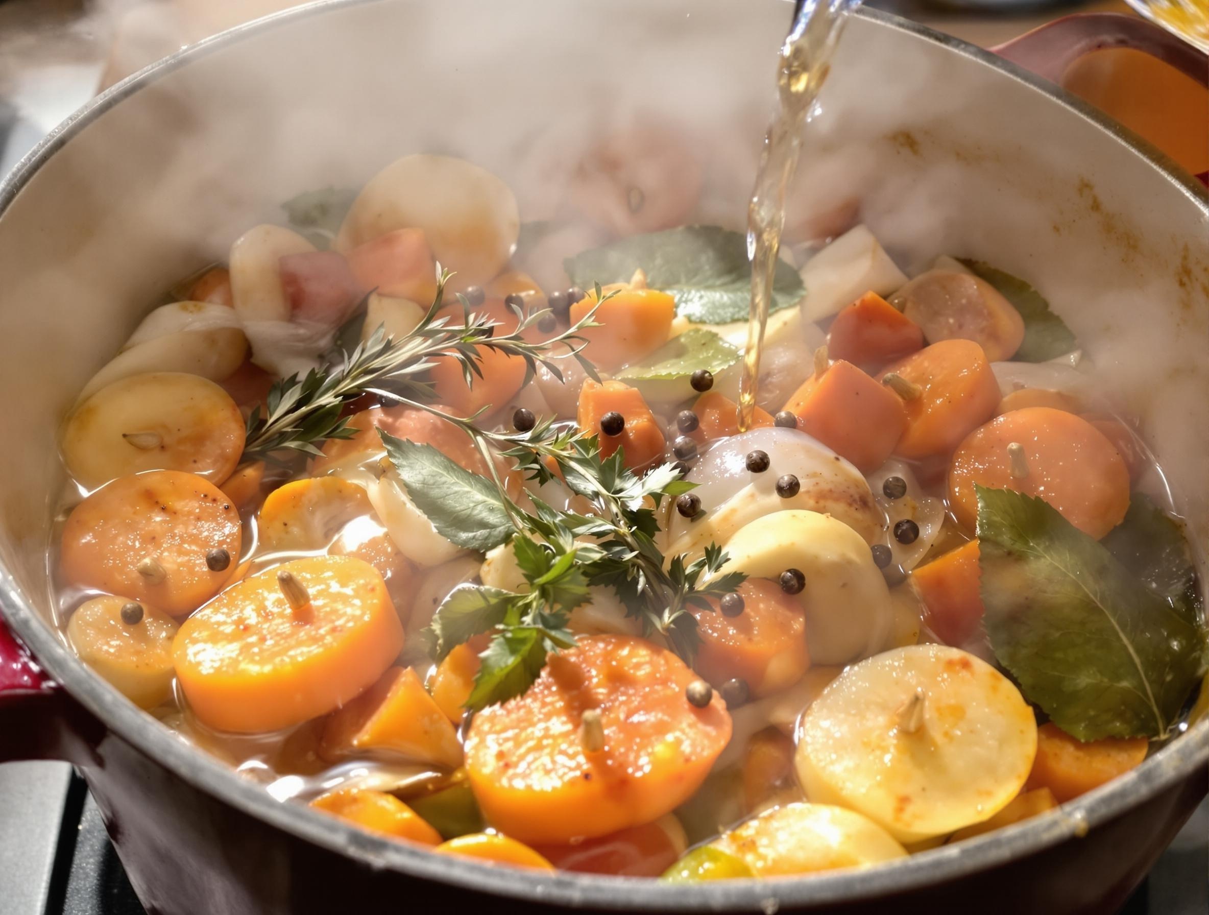 Court-bouillon aromatique prêt à accueillir les escargots