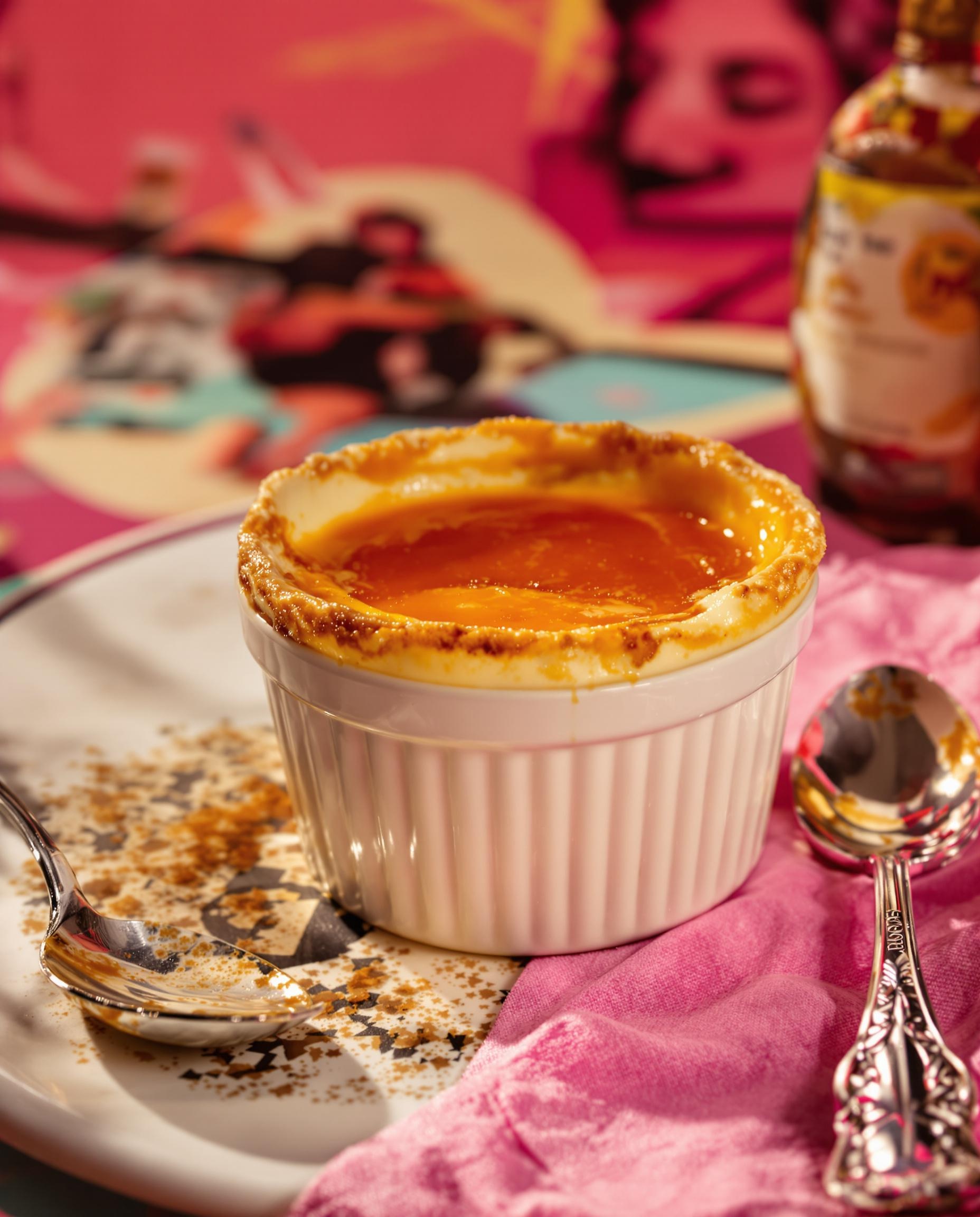 Œufs au lait nappés de caramel, ambiance rétro avec cuillère vintage