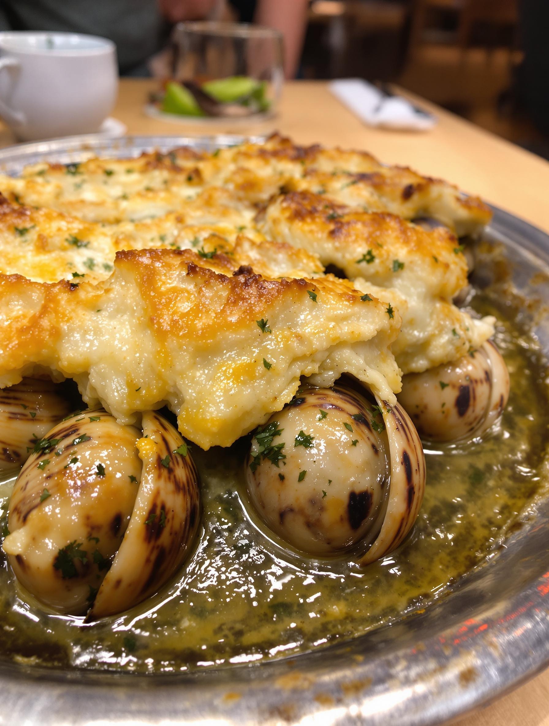 Gratin d'escargots doré croustillant sorti du four