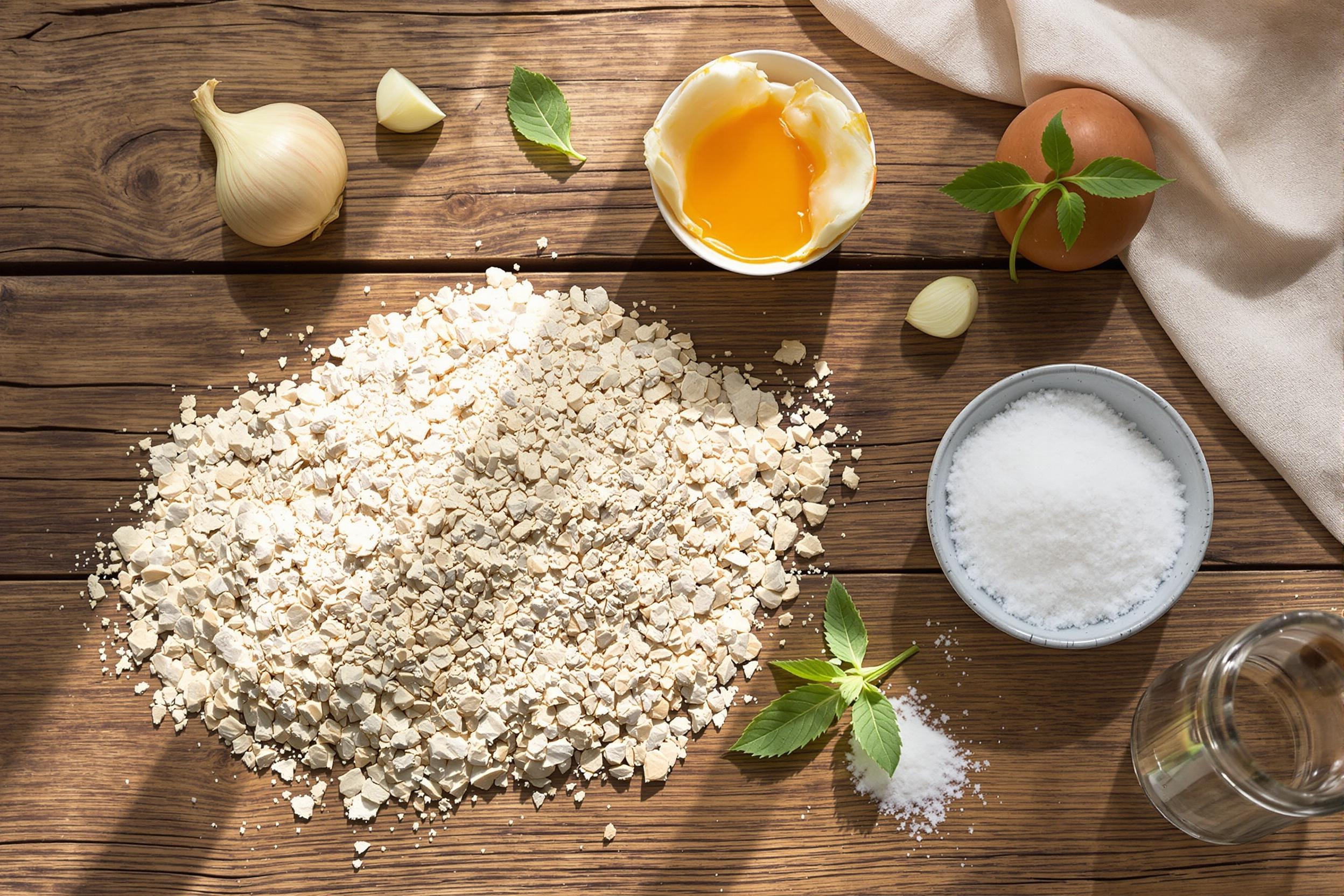 Ingrédients pour un gâteau sans sucre : farine complète, compote de pomme sans sucre, œufs, érythritol, stévia.