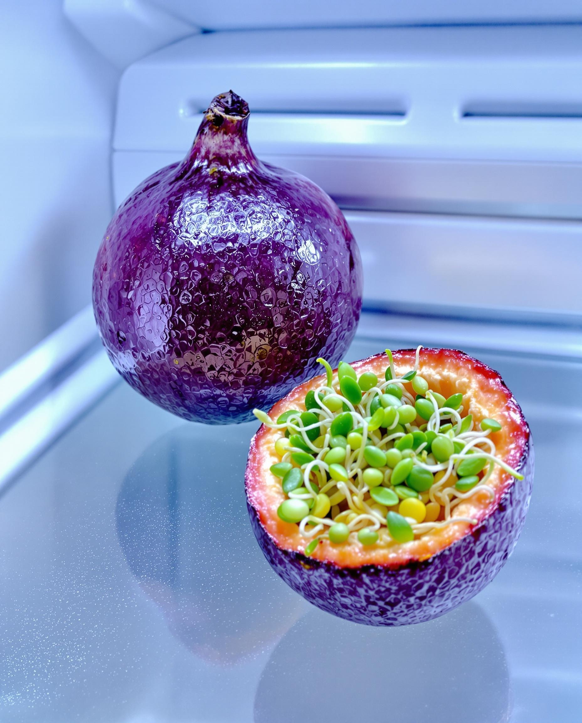 Fruits de la passion au frigo, prêts à être dégustés ou recyclés.