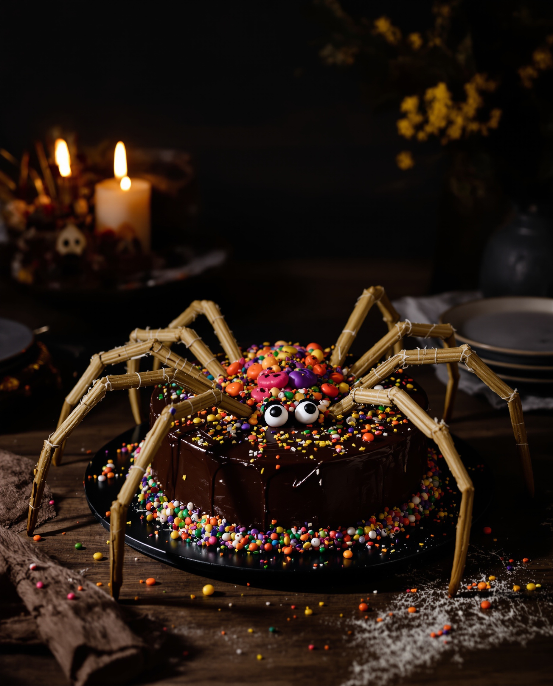 Gâteau araignée Halloween Mikado ganache décor festif lyonnais