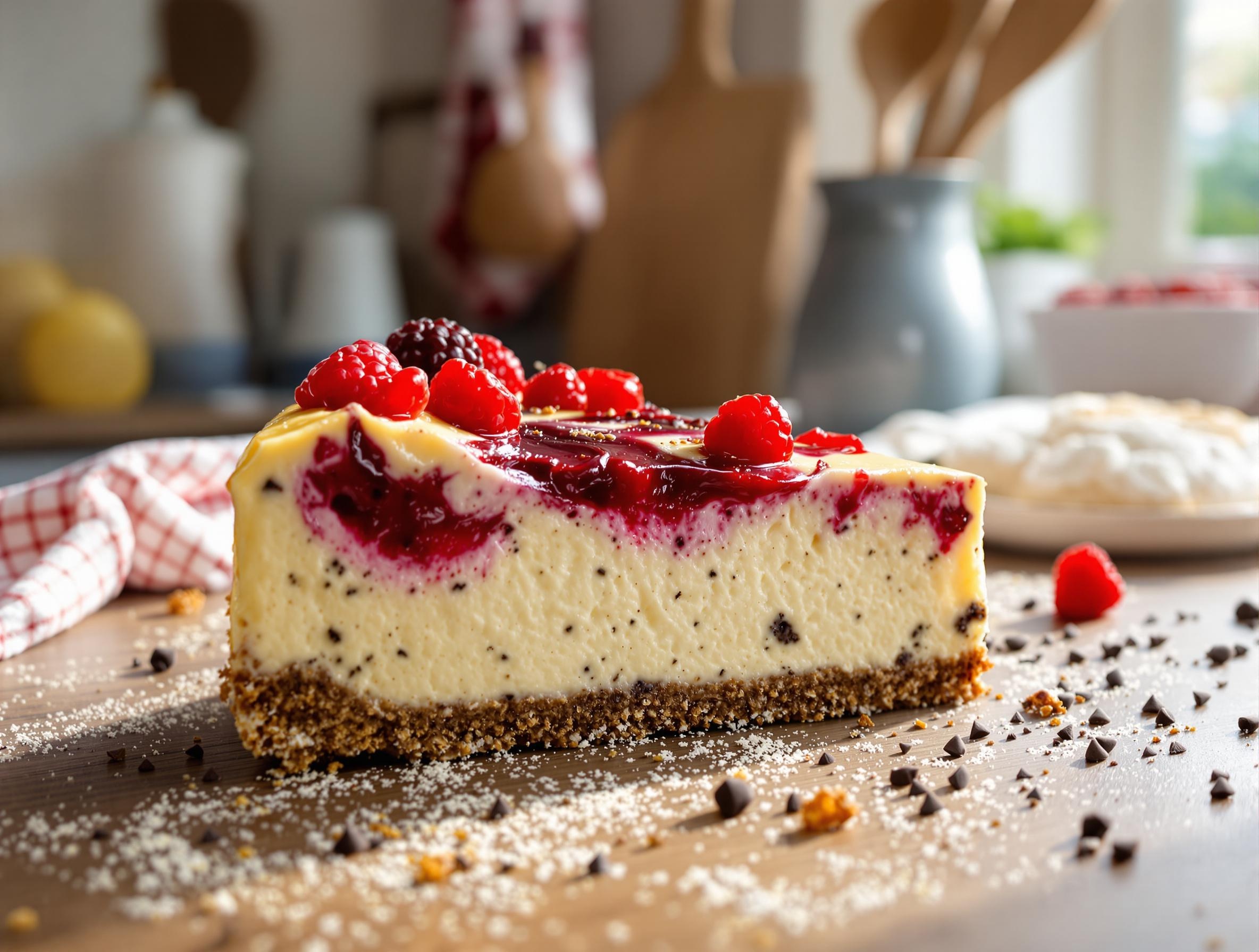 Gâteau fromage blanc tranché aux variantes citron-pavot et fruits rouges