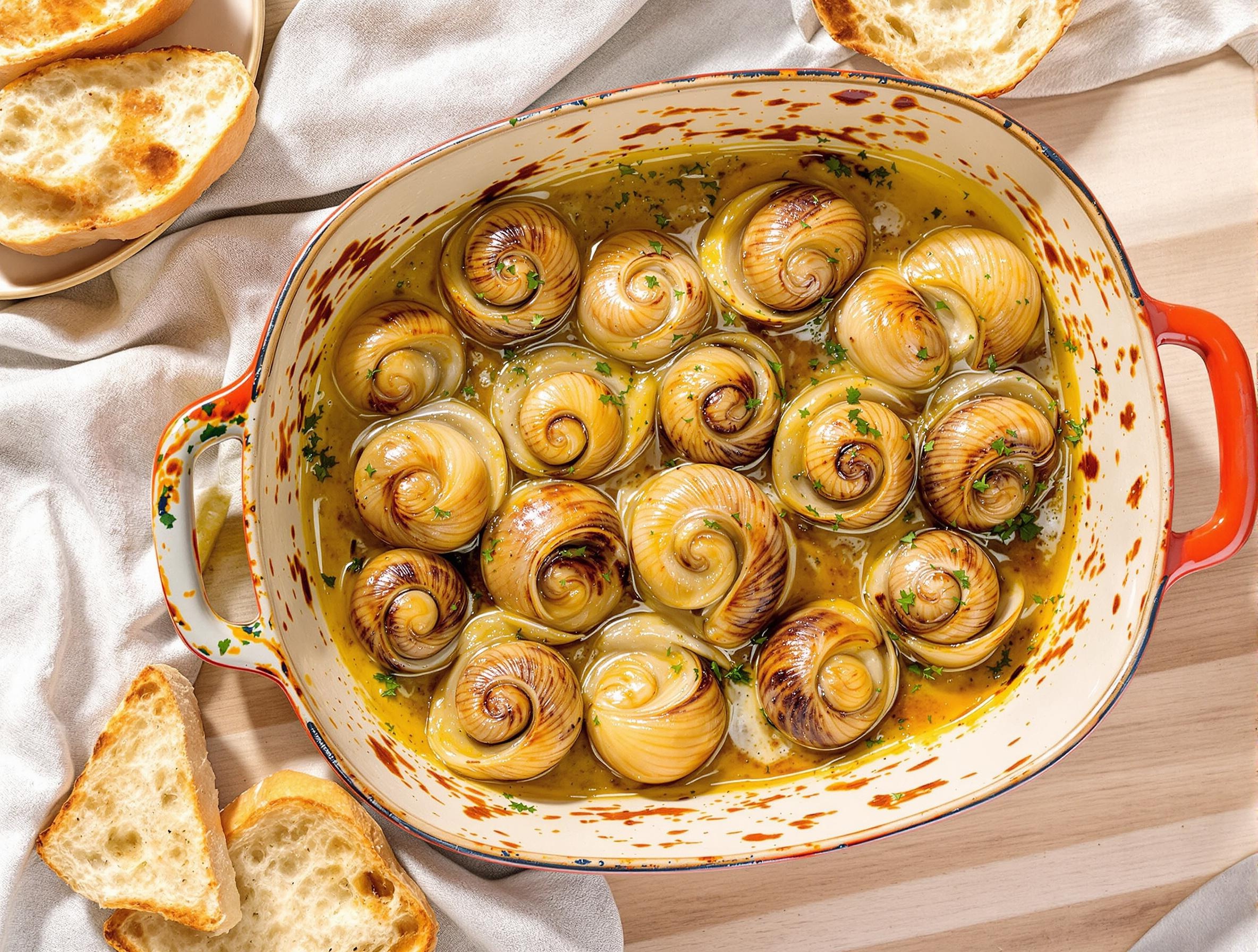 Plat à gratin d’escargots dorés gourmand lyonnais