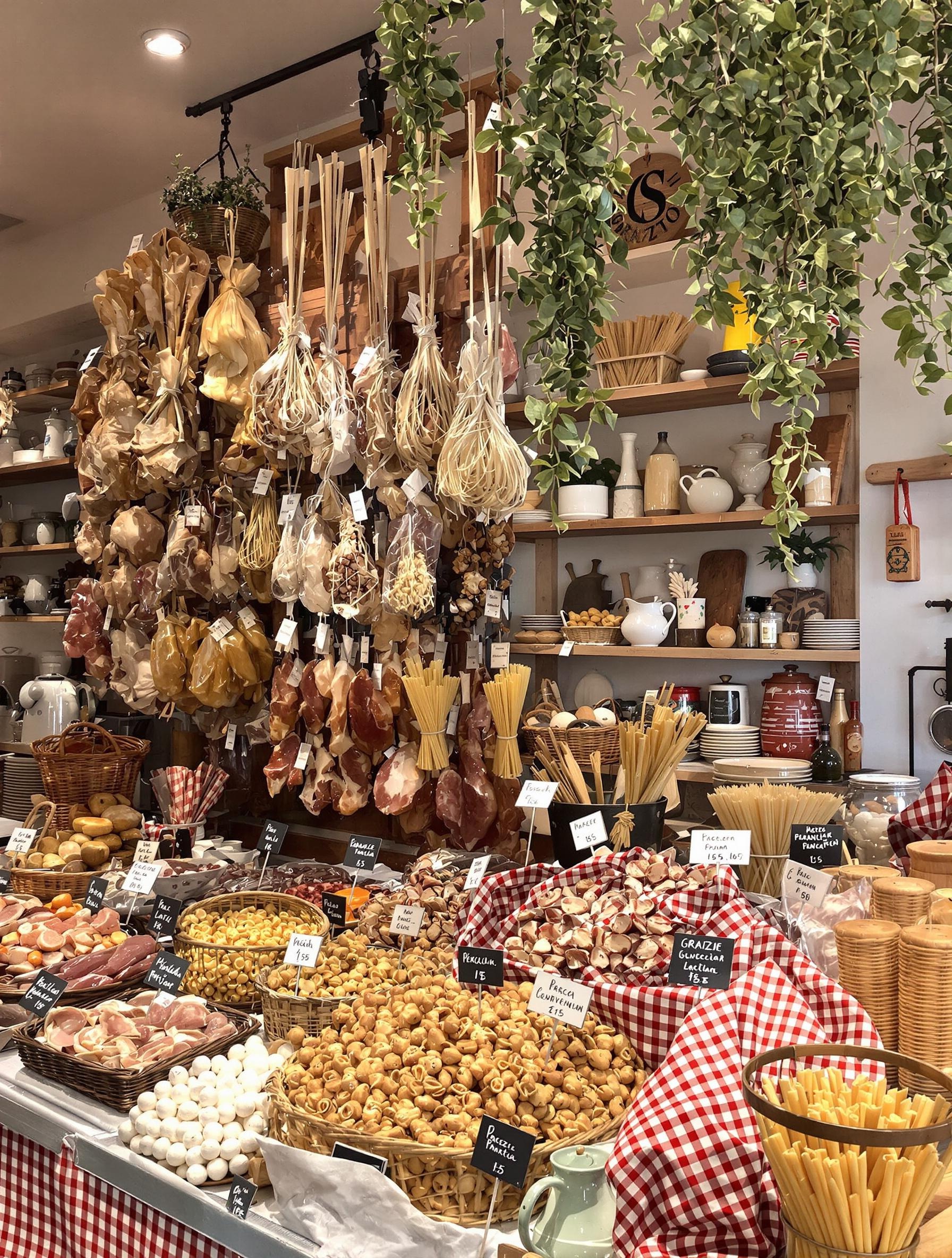 Étal Grazie Gusto Montchat avec charcuterie et pâtes fraîches