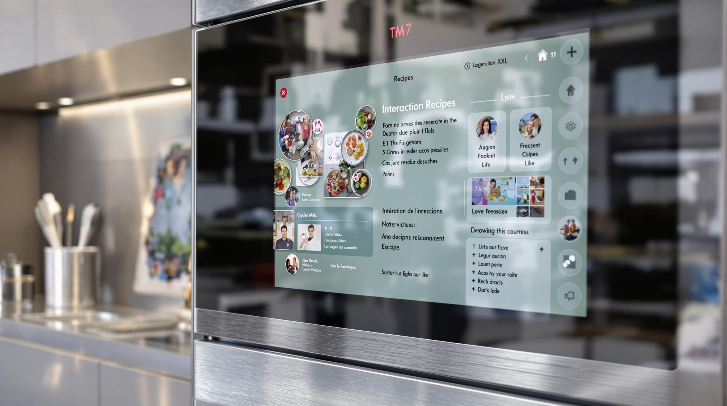 Écran tactile XXL du TM7 en gros plan, avec un décor lyonnais high-tech