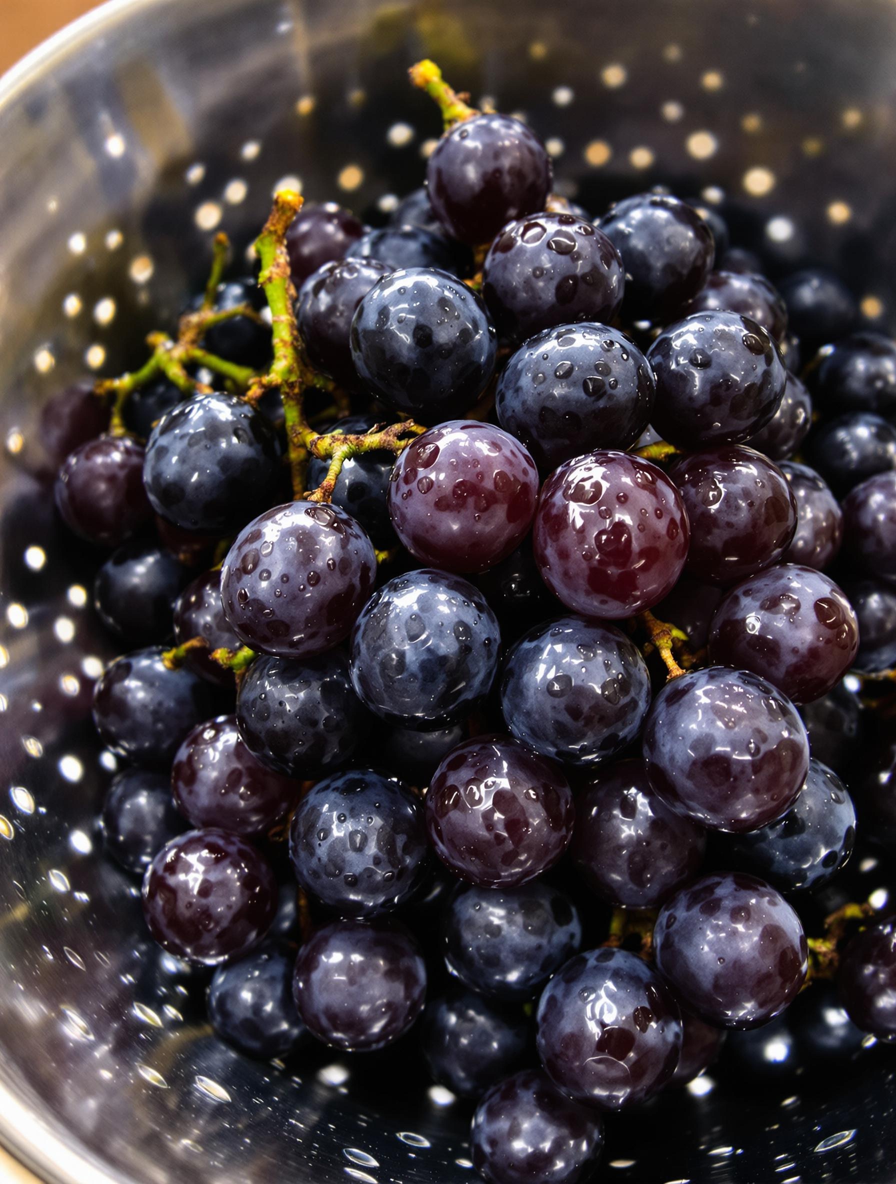 Raisins noirs égrappés prêts à passer à la casserole