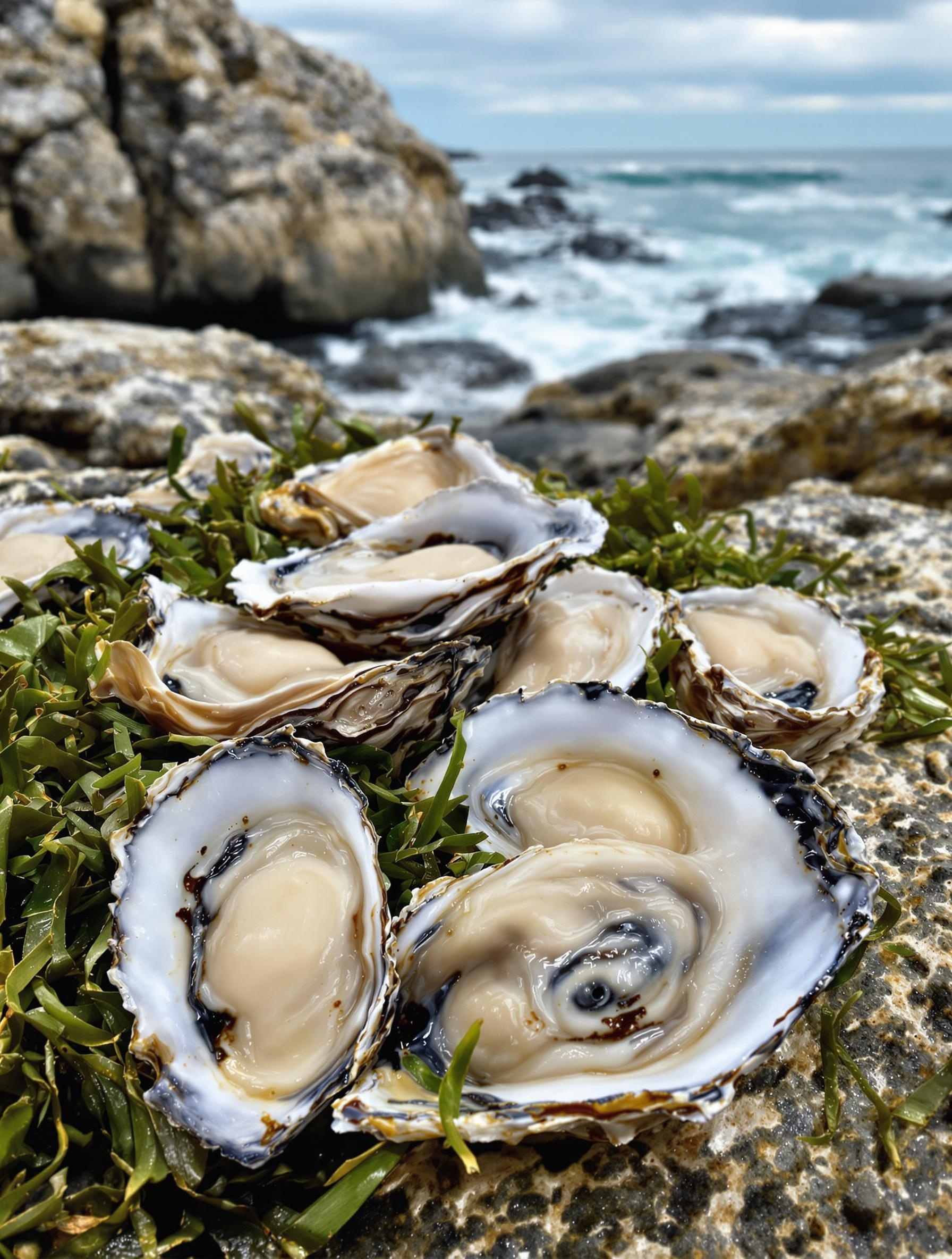 Huîtres plates de Bretagne délicates sur algues fraîches, terroir Finistère