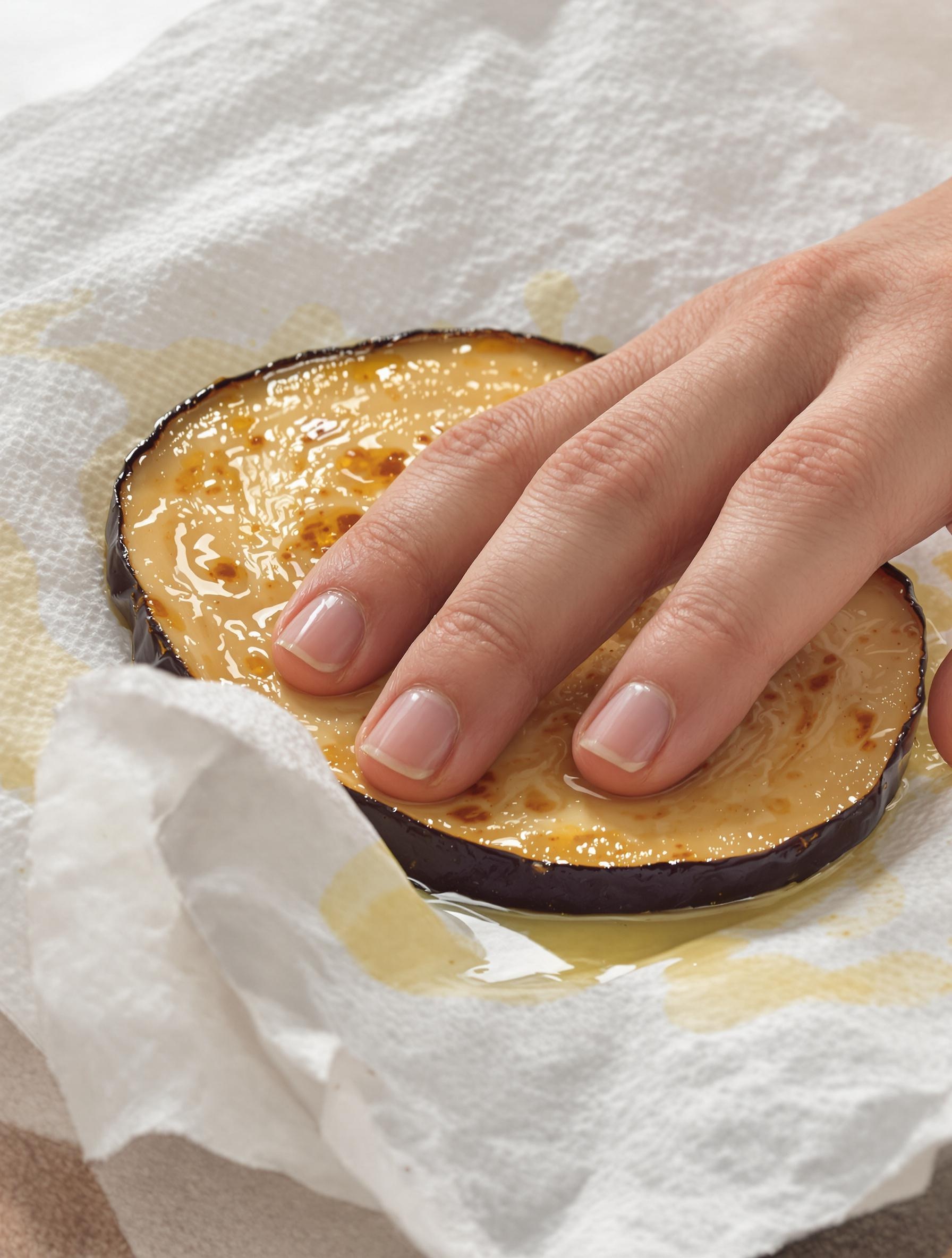 Test papier absorbant pour vérifier l'huile des aubergines cuites