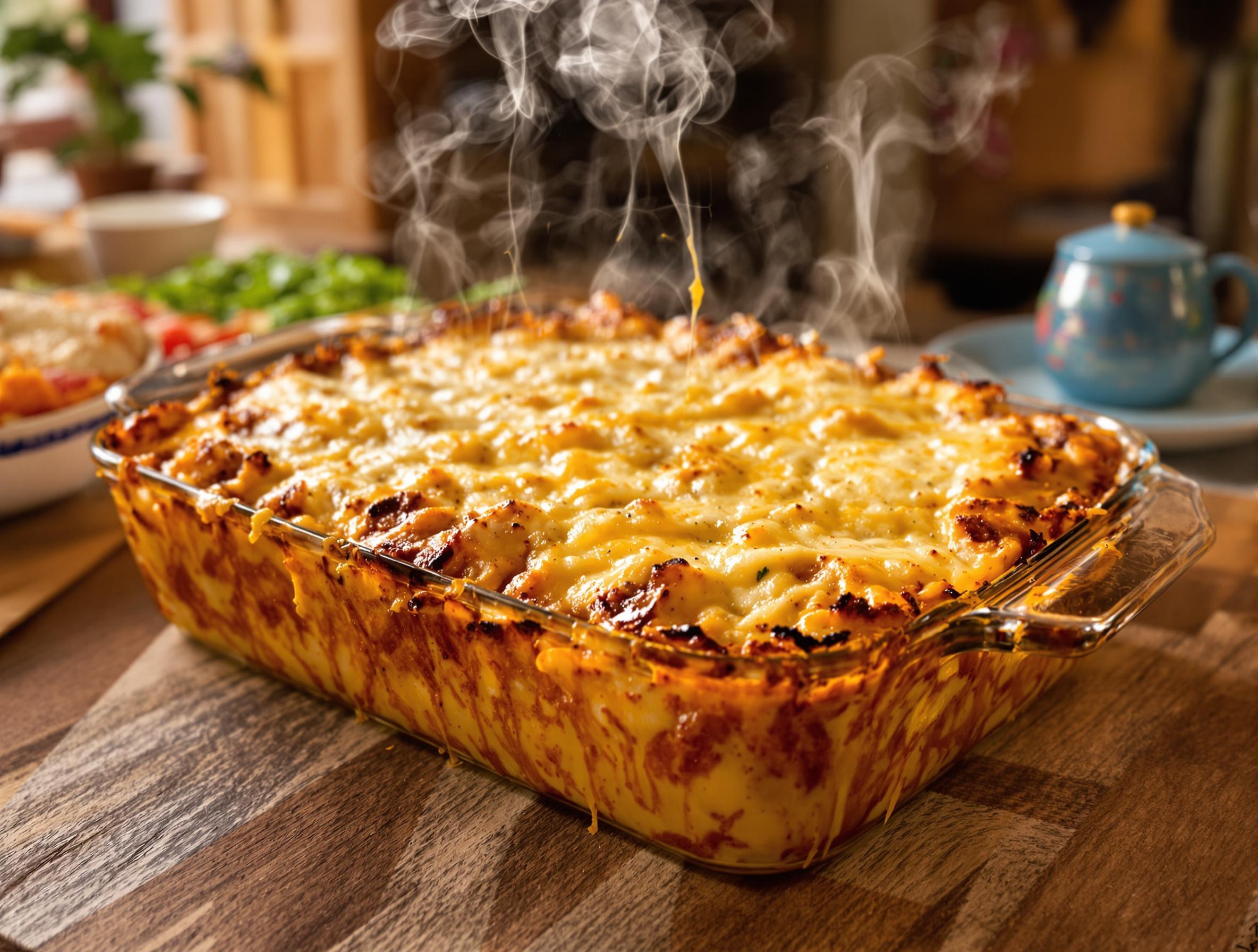 Moussaka express dorée à point dans un plat familial