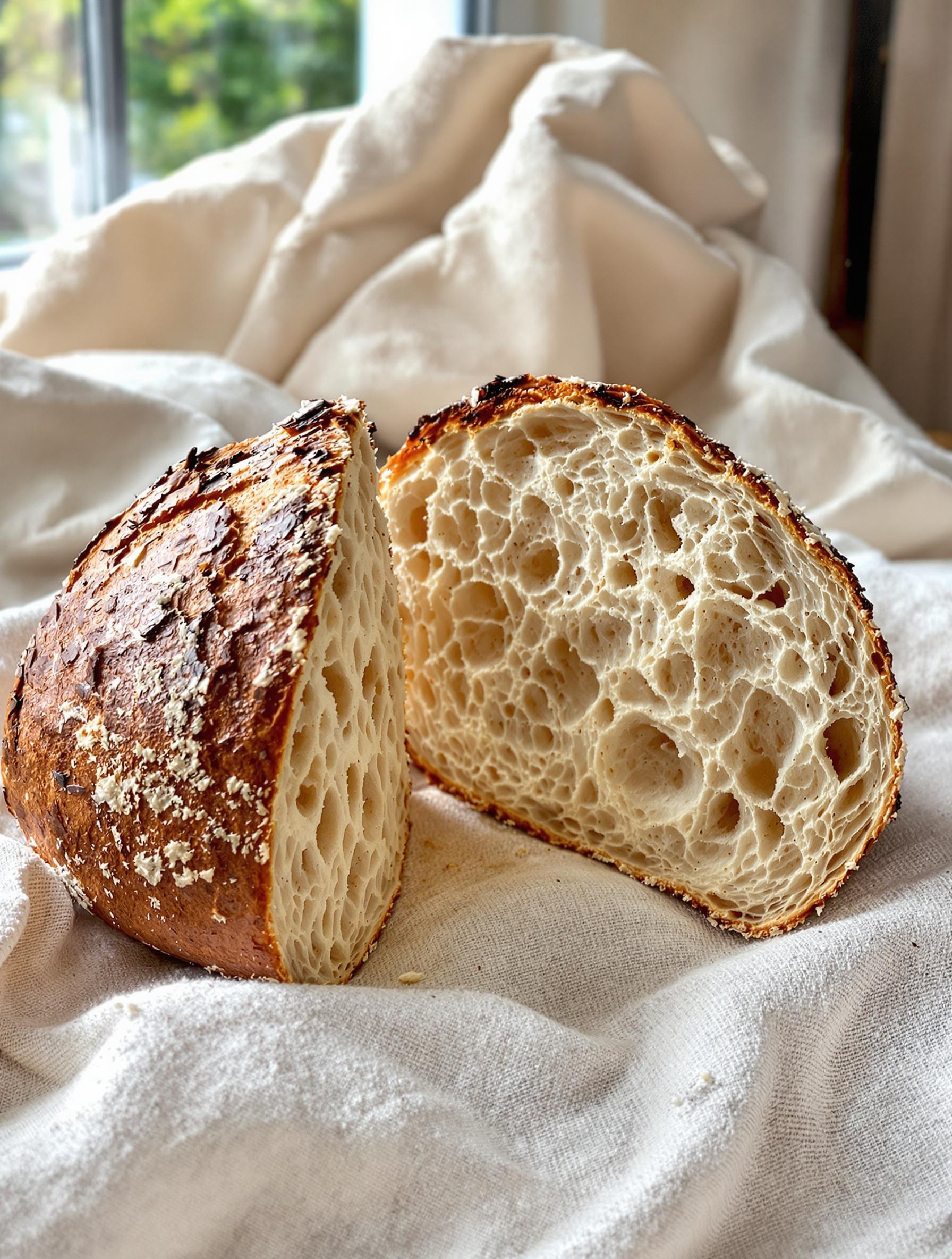 Pain au levain rustique sur lin champêtre