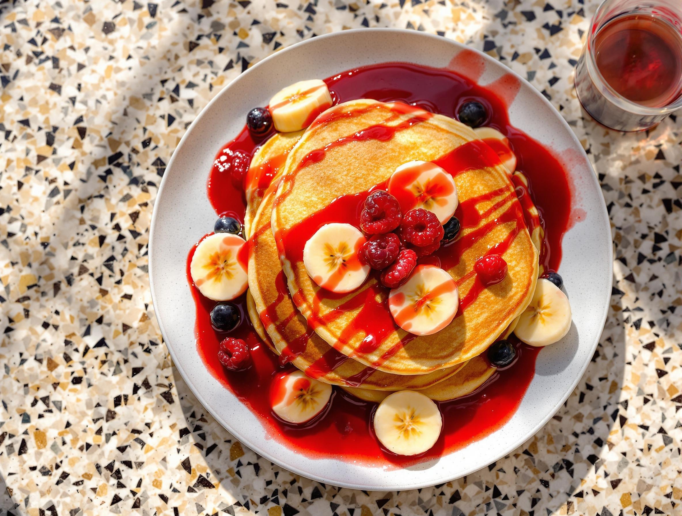 Pancakes Weight Watchers à la banane et coulis de fruits rouges