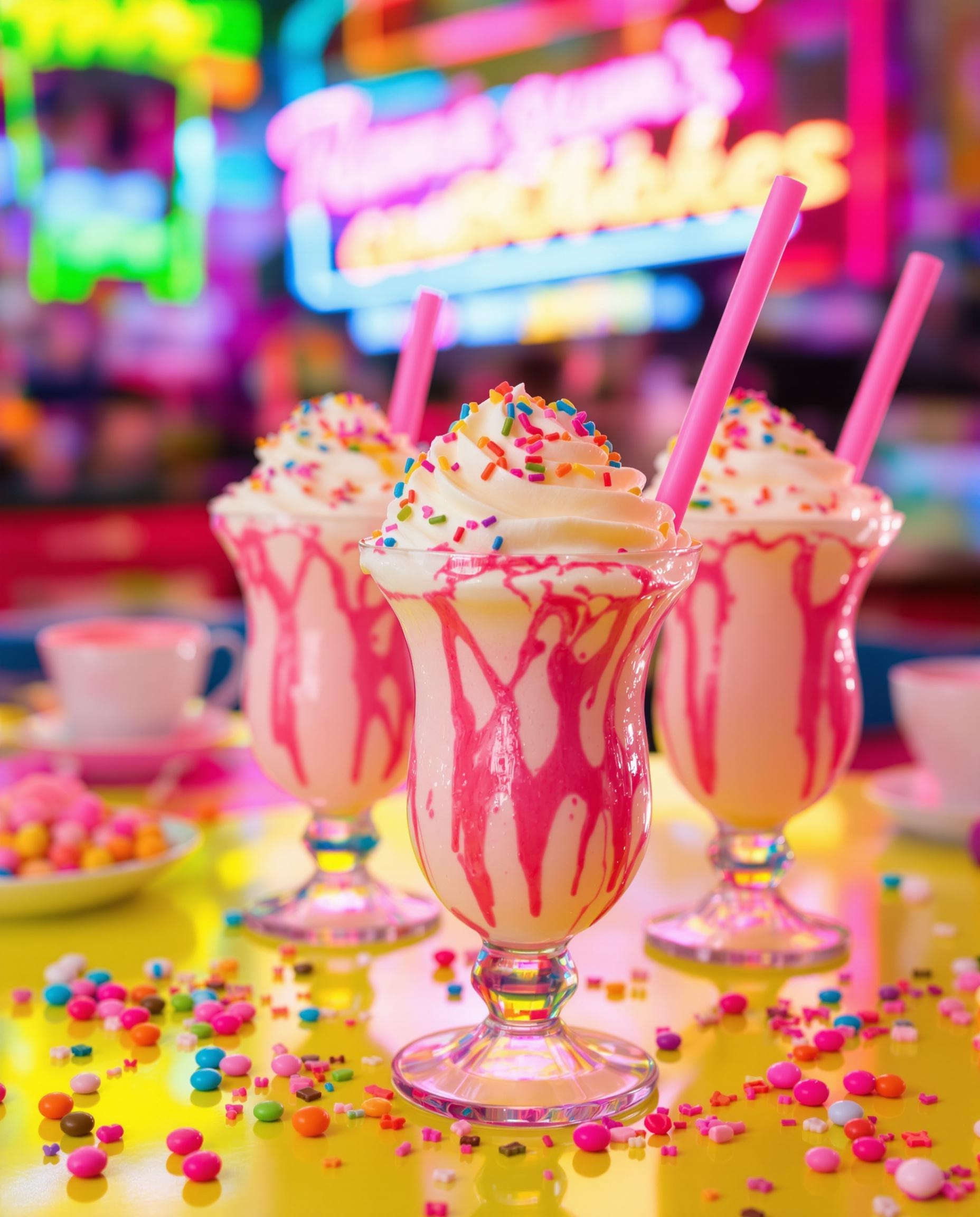 Panna cotta bubble-gum avec une présentation rétro et colorée.