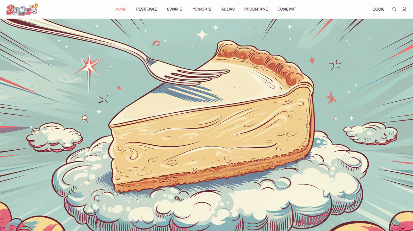 gâteau fromage blanc léger flottant sur nuage avec fourchette tordue