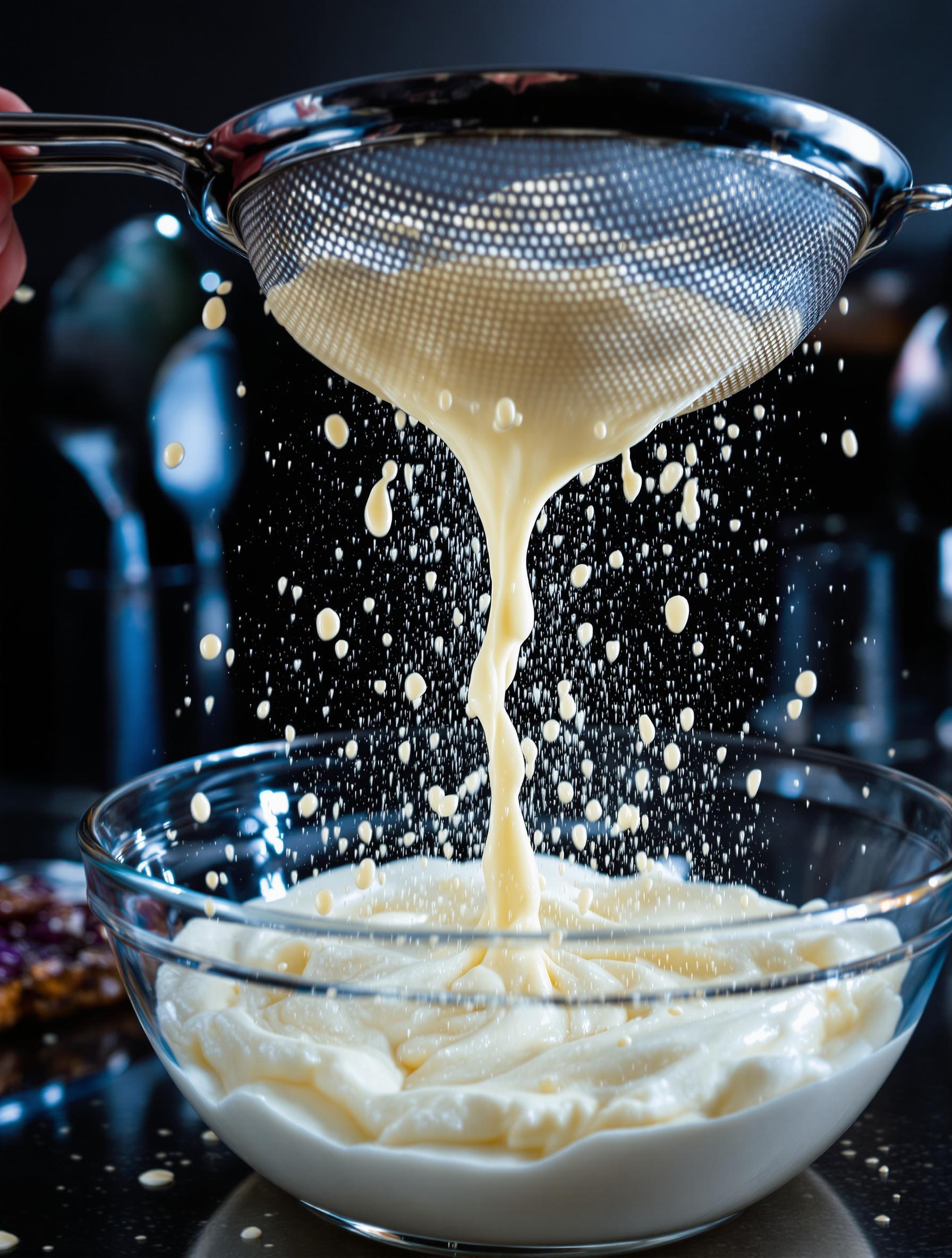 Passoire fine filtrant crème mascarpone façon labo secret.