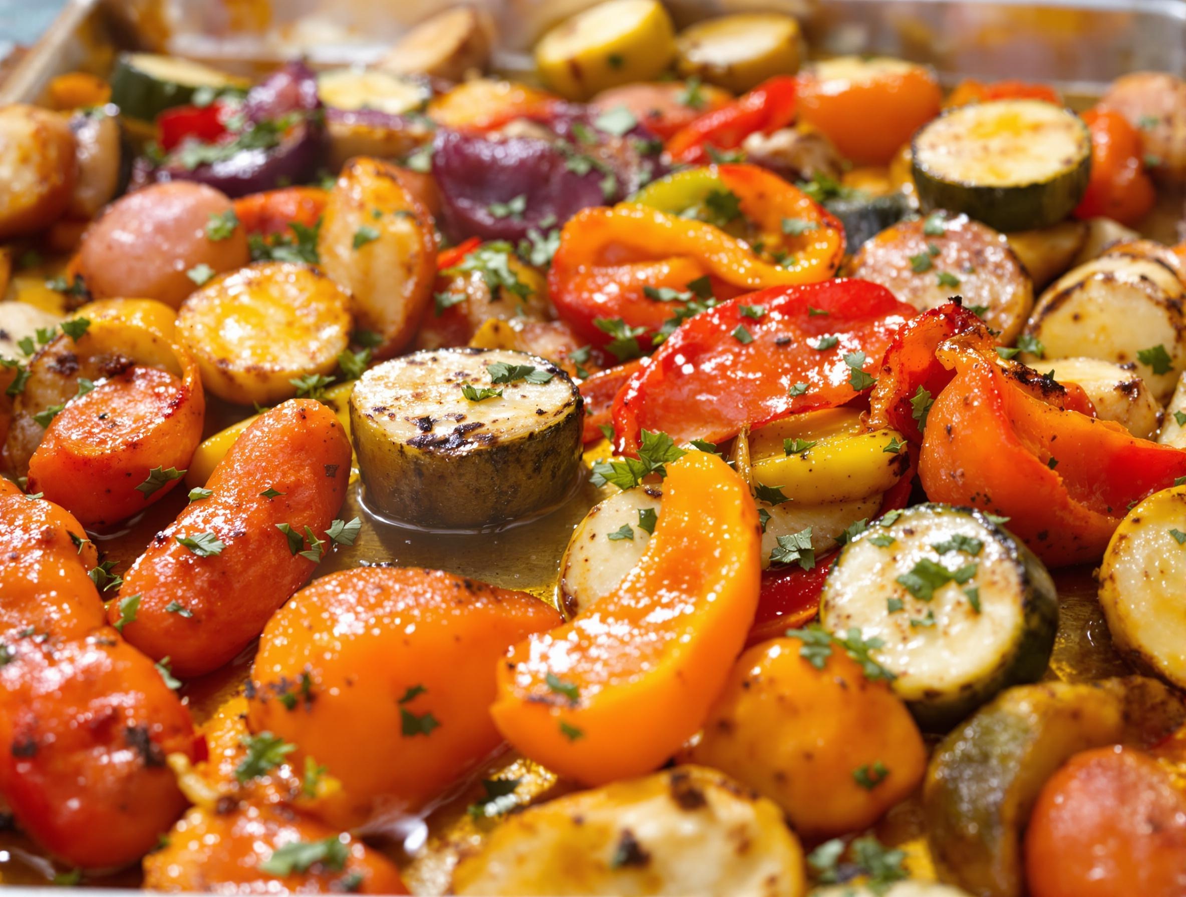 Légumes rôtis à l'huile d'olive et herbes fraîches.