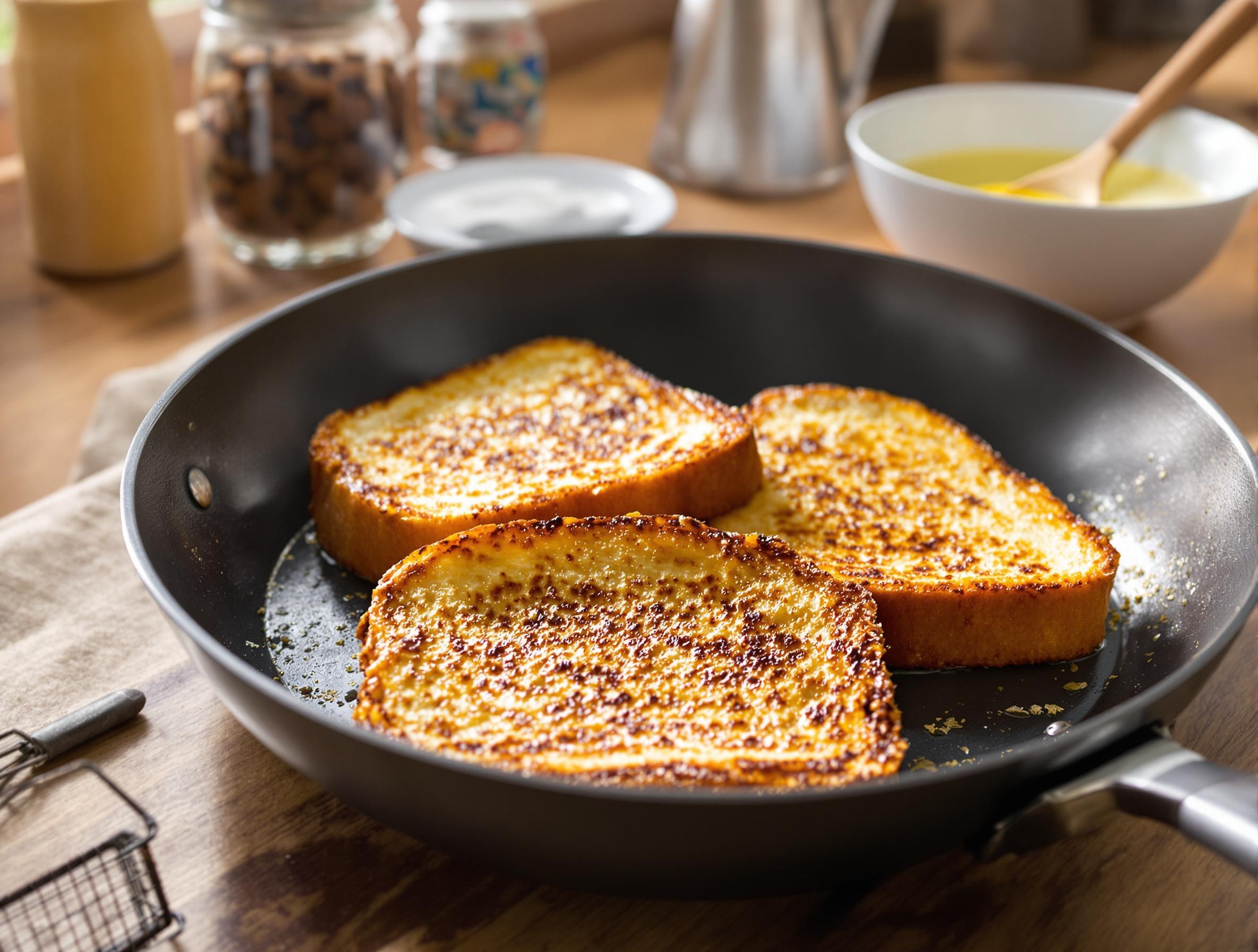 Pain perdu réalisé avec du gâteau battu picard rassis
