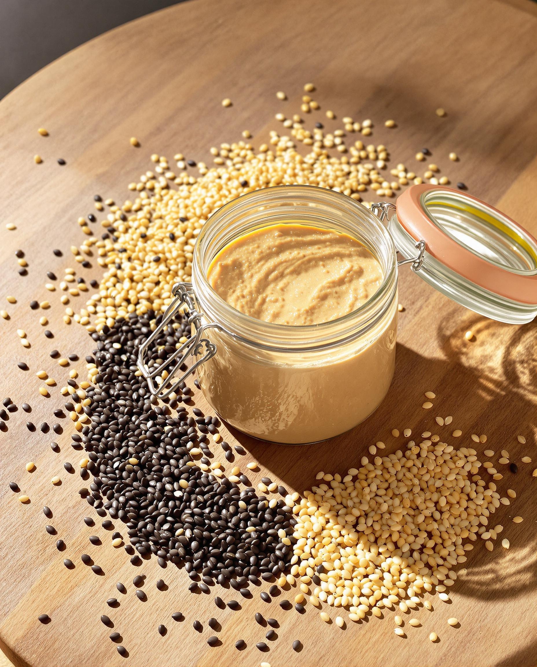 Pot de tahini artisanal avec graines de sésame