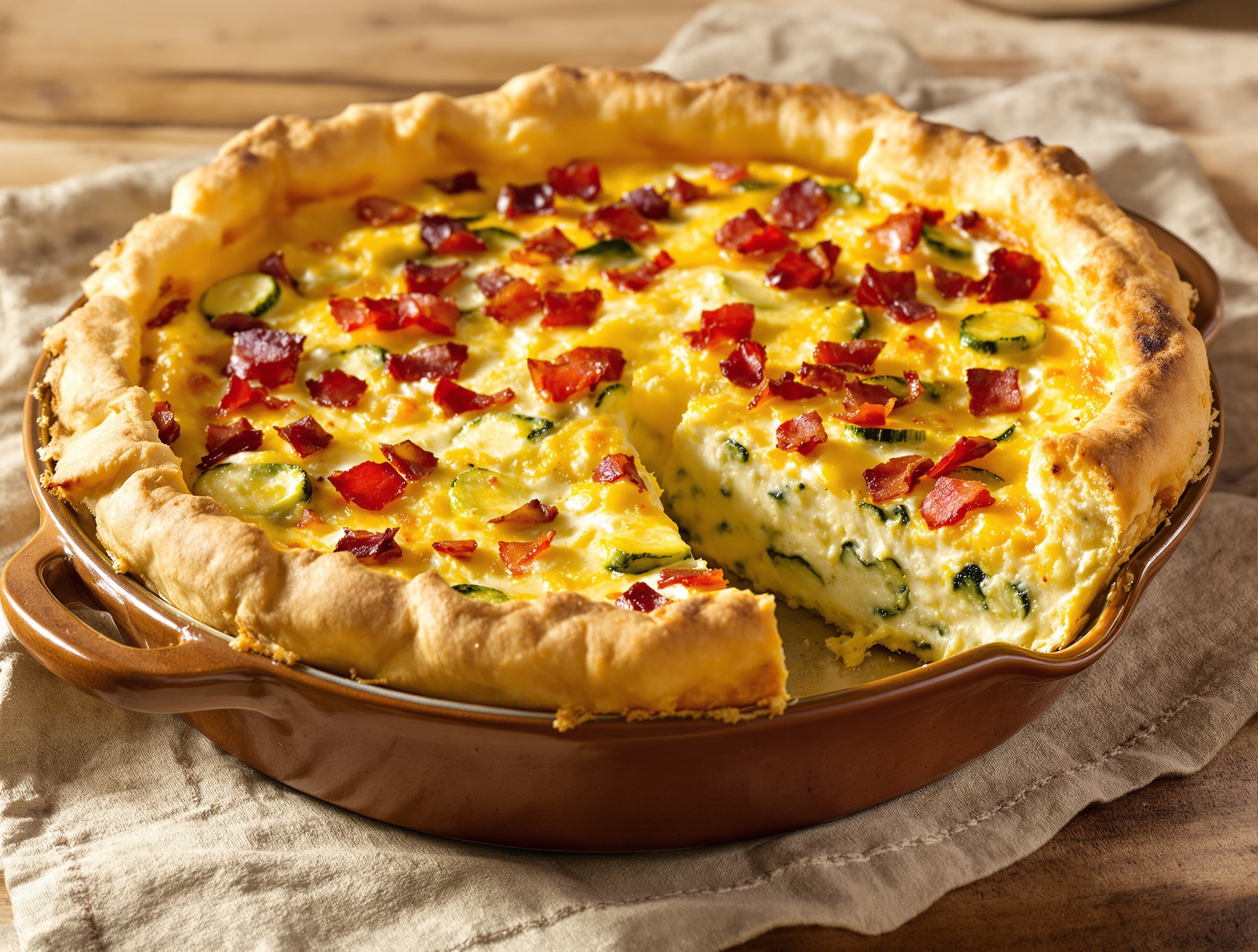 Quiche courgette chèvre lardons généreuse et dorée
