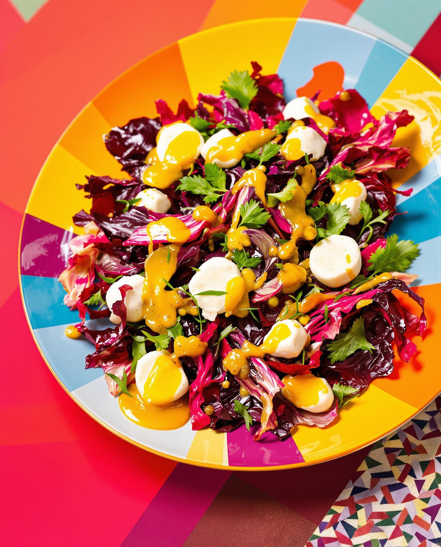 salade radicchio bocconcini huile noix ail confit pop coloré