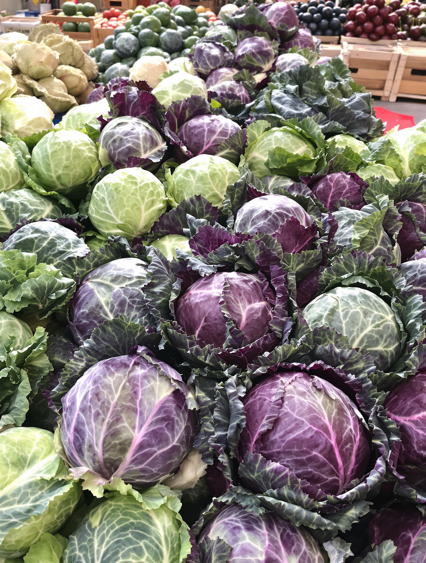 Différentes feuilles de choux au marché
