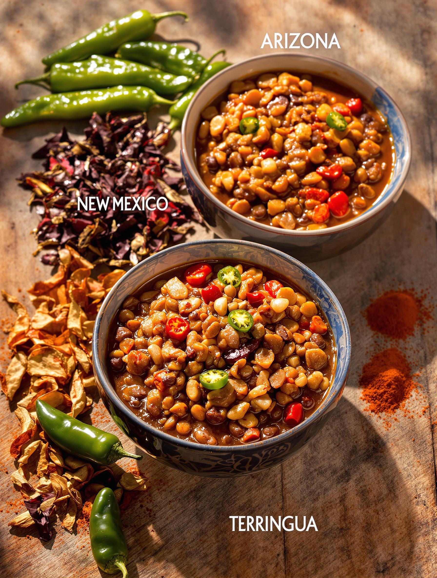 Trois bols de chili con carne représentant des variantes régionales
