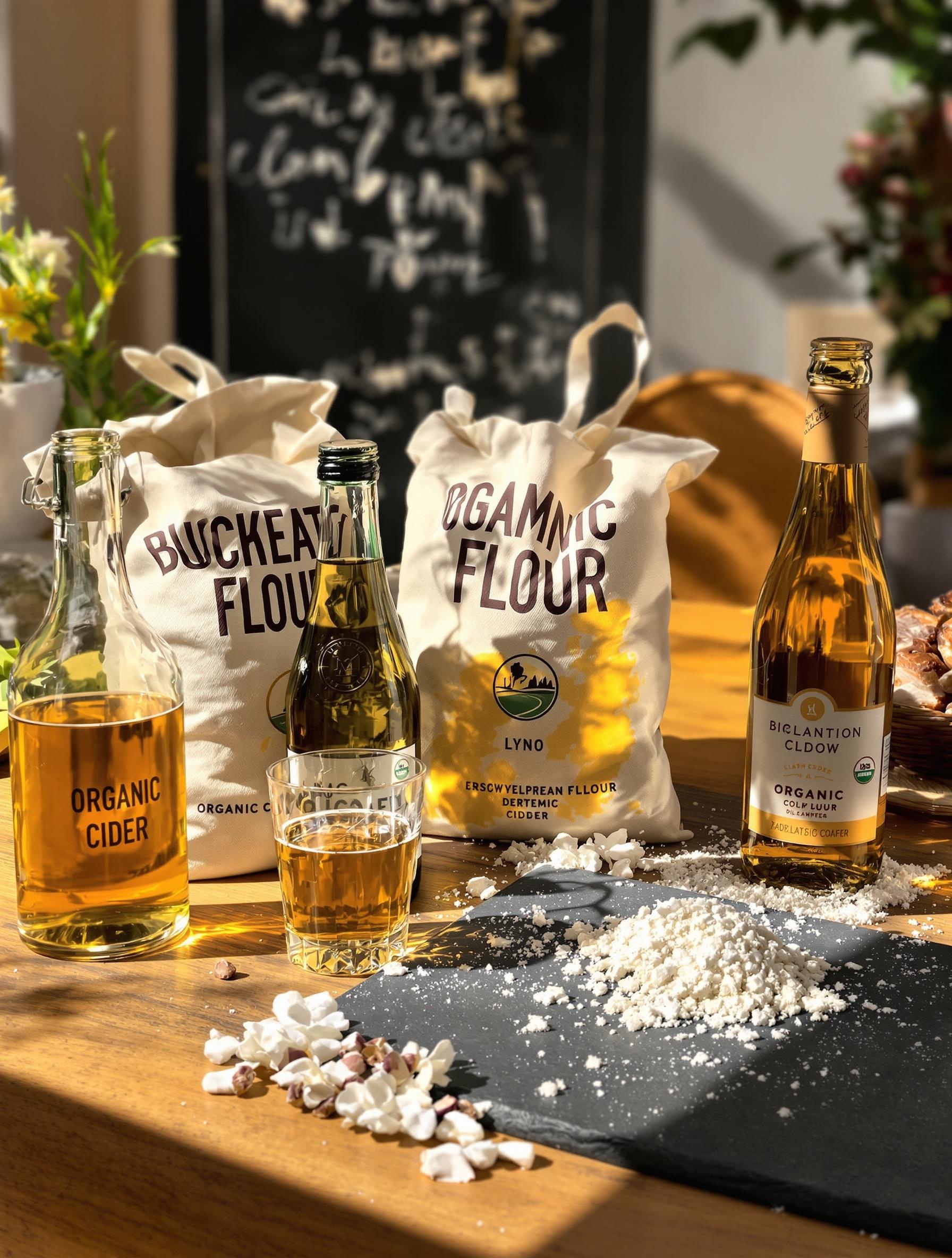 Table de crêperie à Lyon avec sacs de farines bio et ambiance bretonne contemporaine