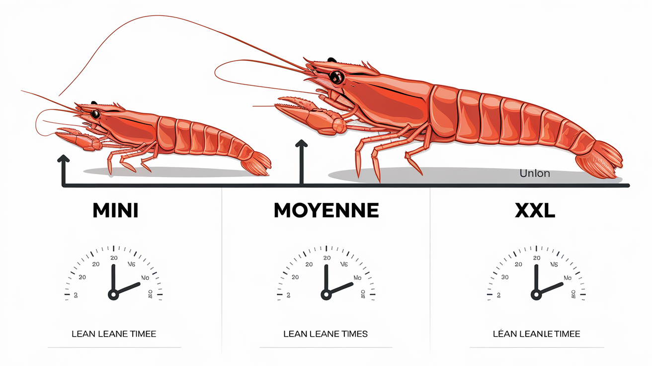 Guide cuisson minuteurs pour chaque calibre de langoustine.