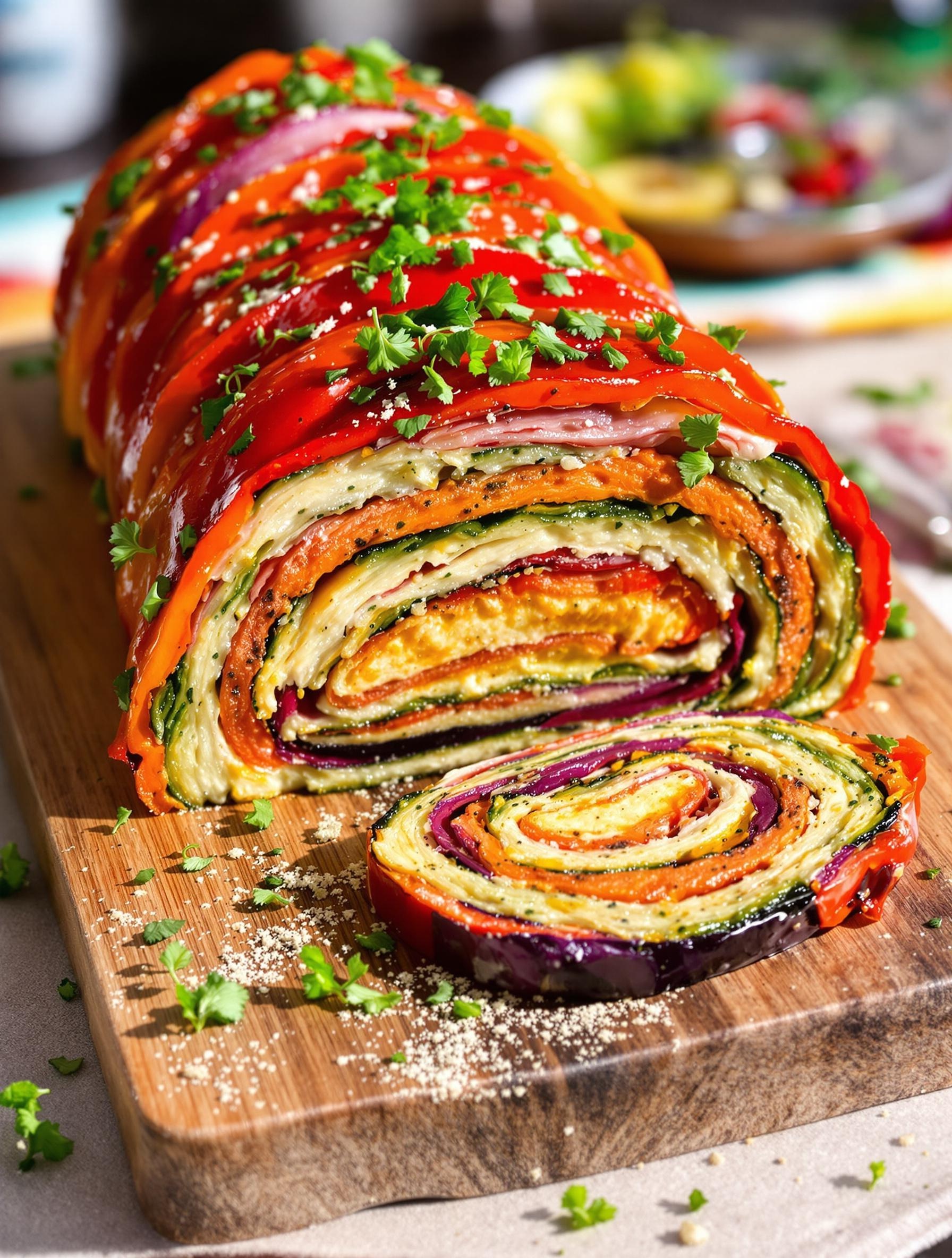 Terrine végétale avec des strates de légumes grillés, tenue ferme grâce à l’agar-agar.