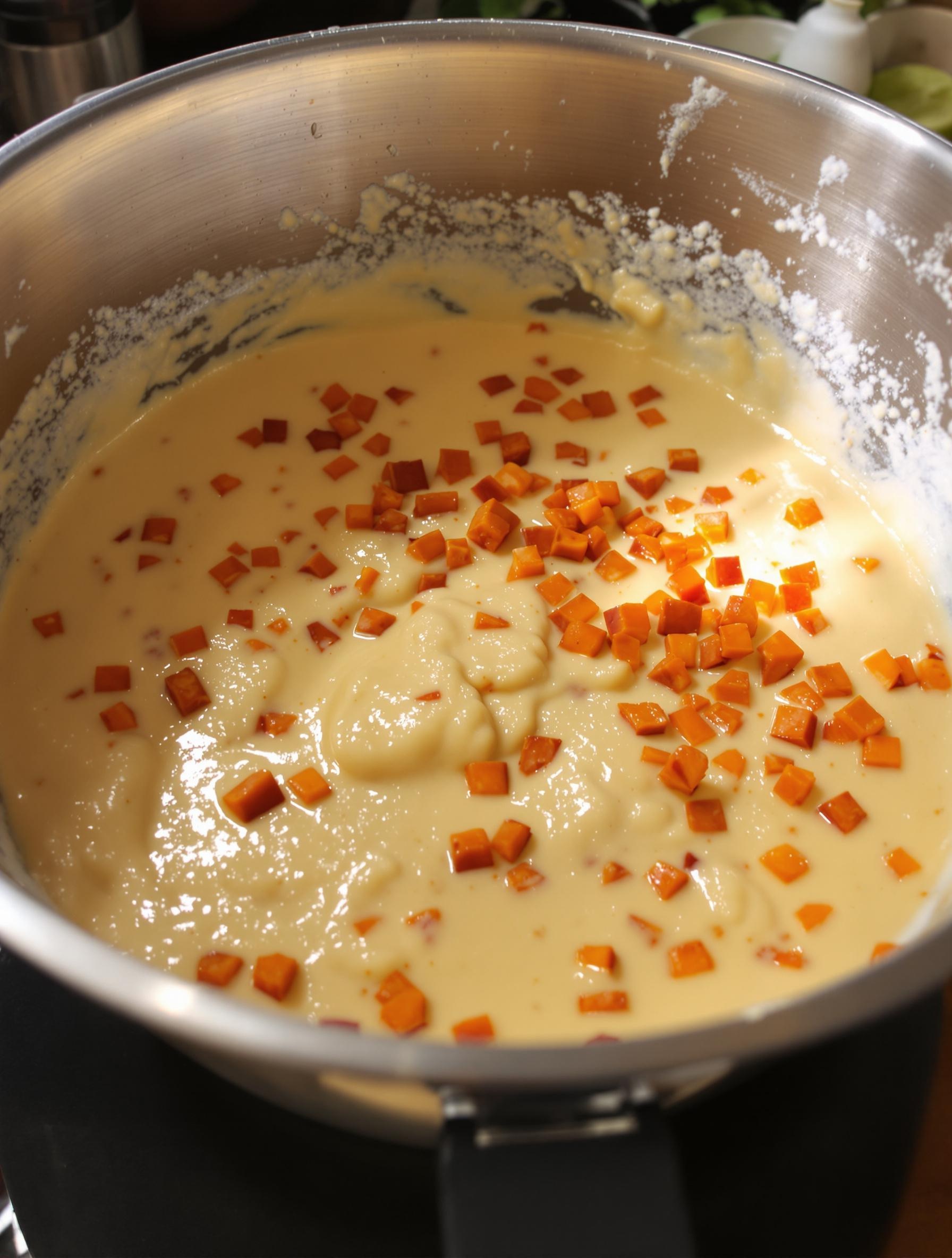 Pâte à cannelés salés au chorizo dans le bol du Thermomix