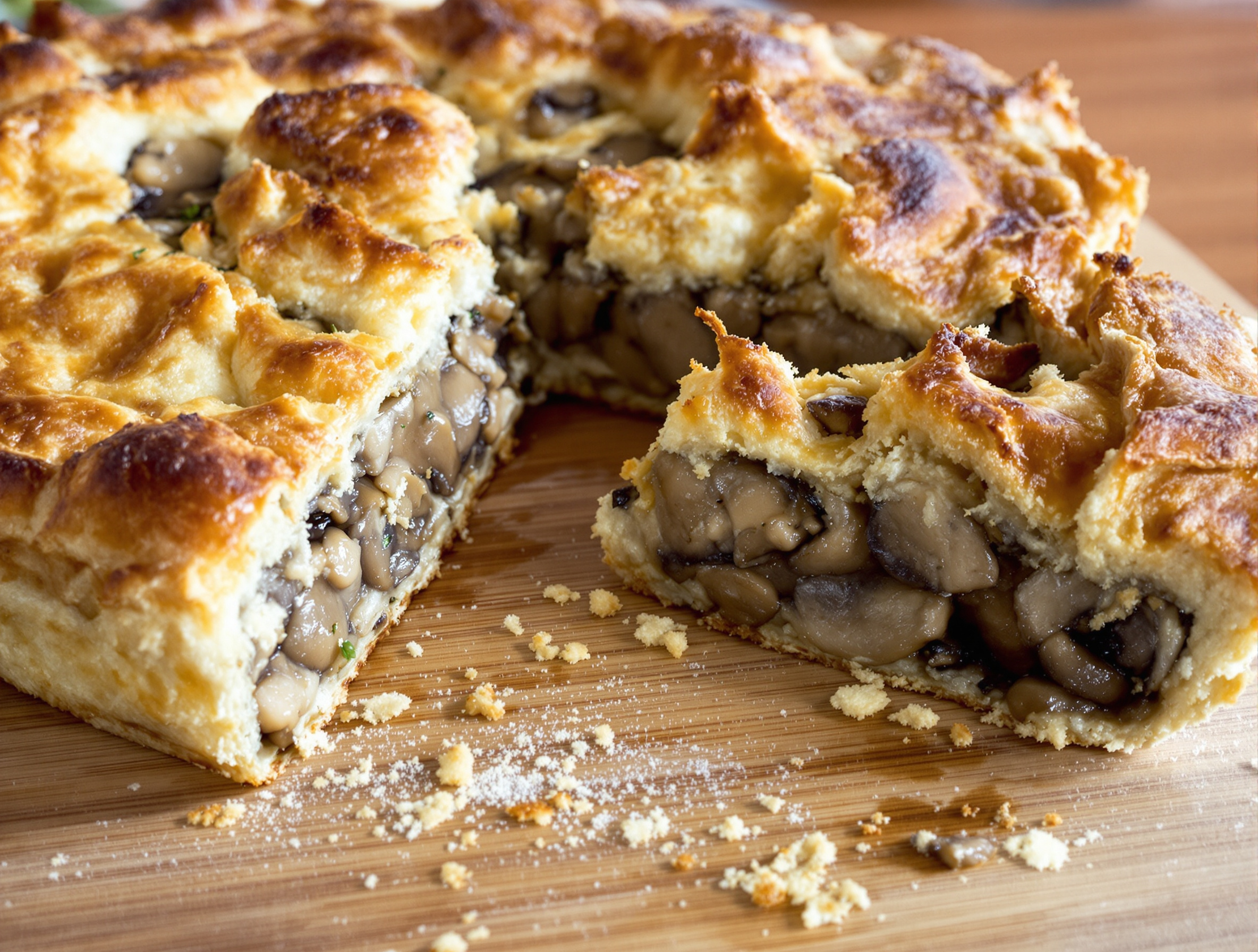 Tourte aux champignons dorée et croustillante