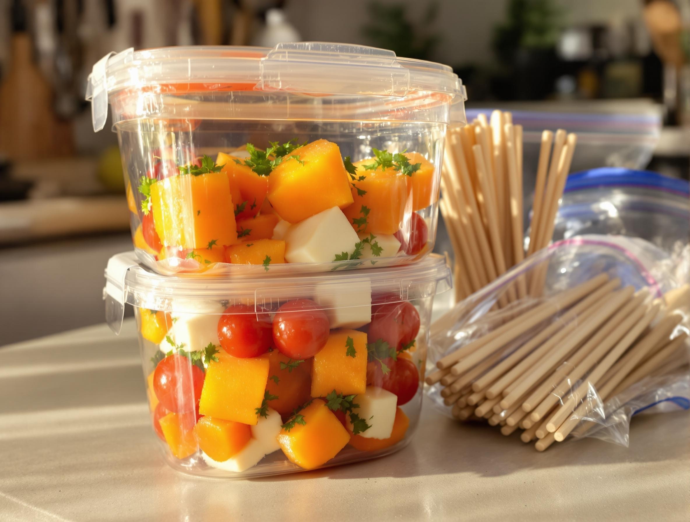 Conservation ingrédients brochettes apéro veille Tupperware piques séparés