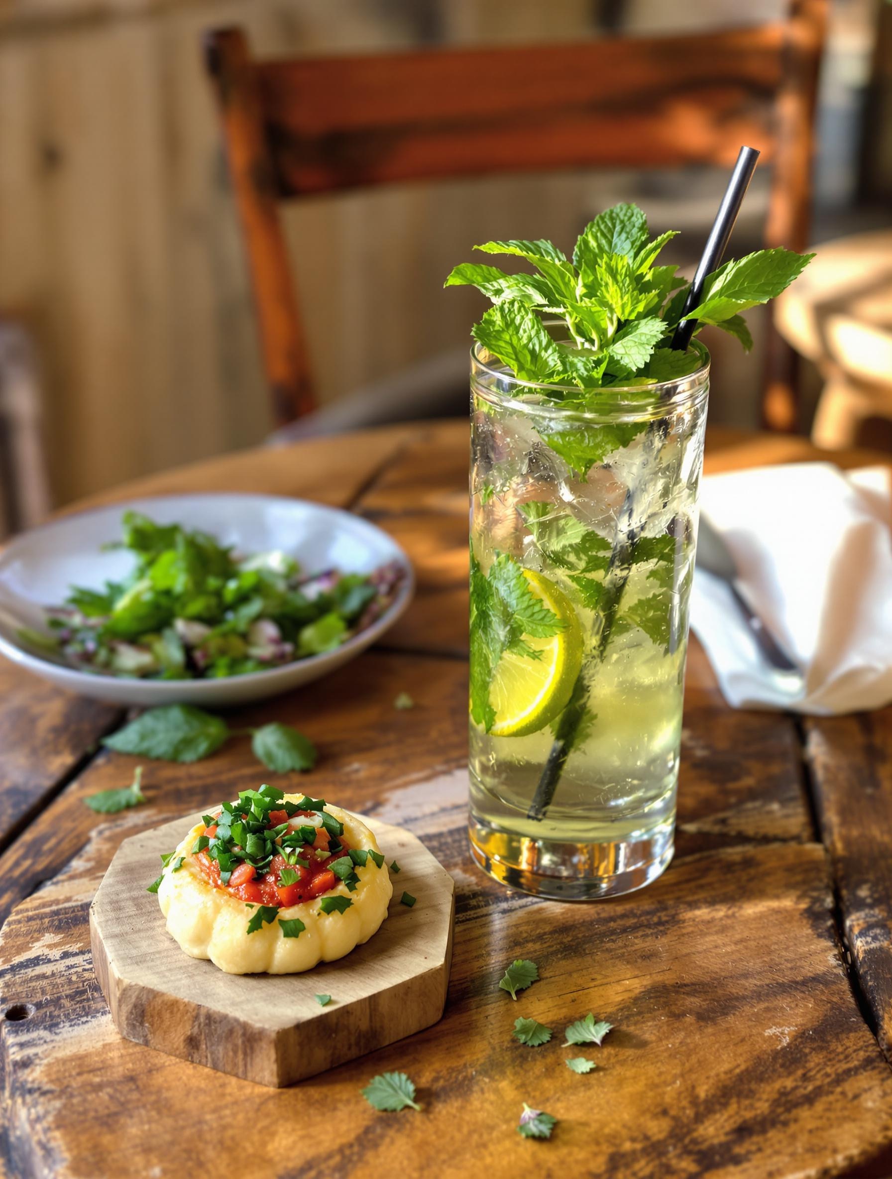 Verre de mojito style lyonnais avec menthe, citron et quenelle