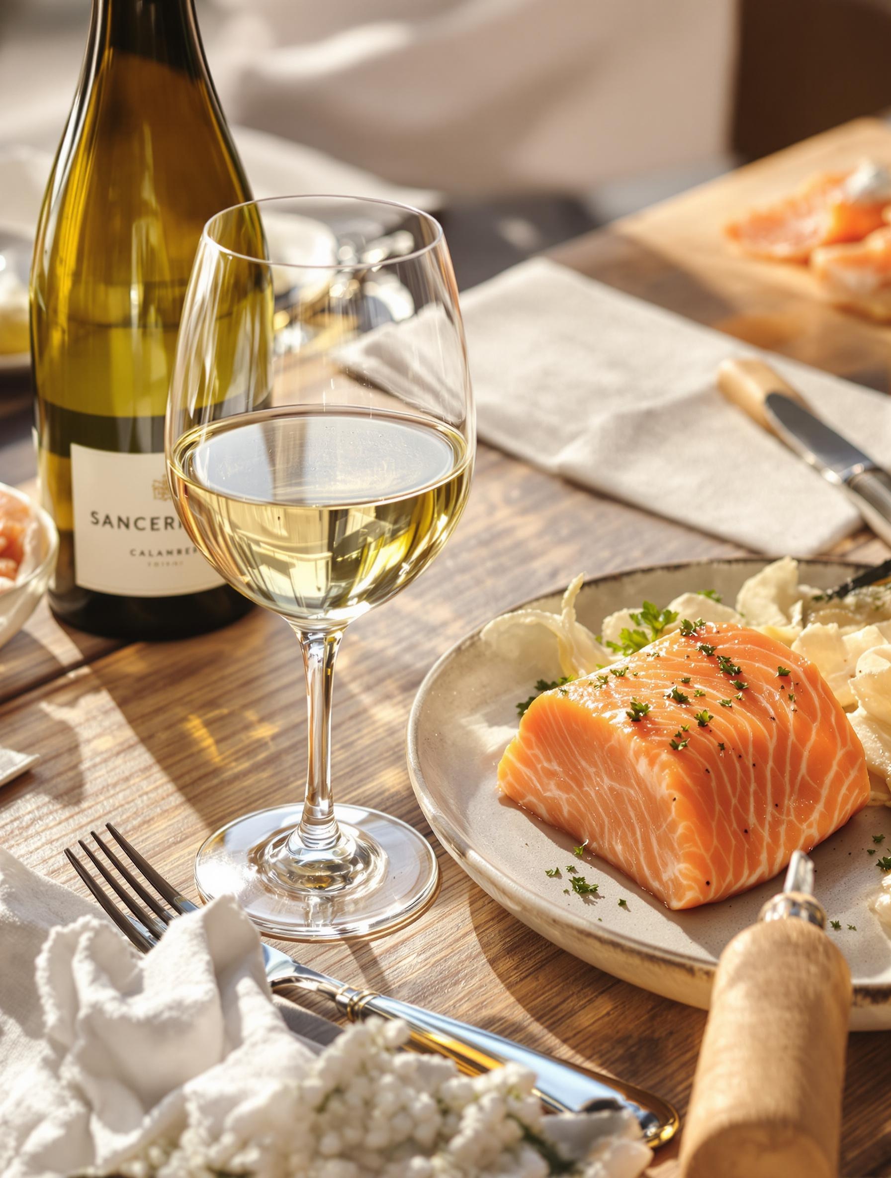 verre de Sancerre posé à côté d’une tranche de saumon