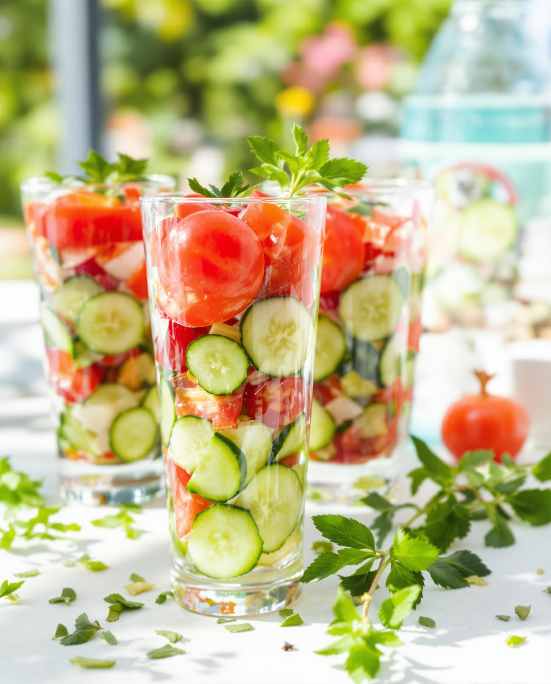 Verrines fraîches concombre tomate gourmandes espiègles